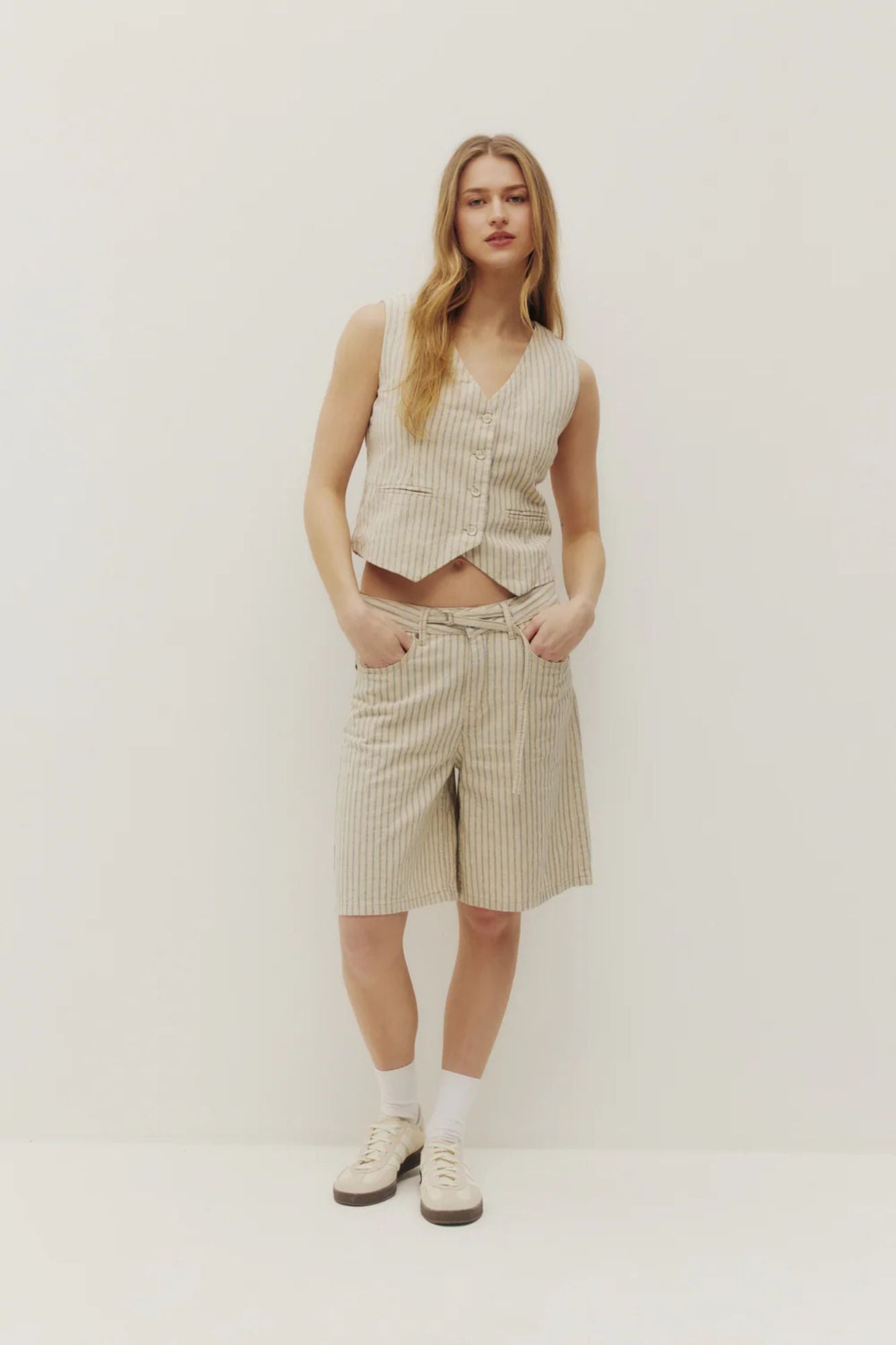 Herringbone Belted Shorts