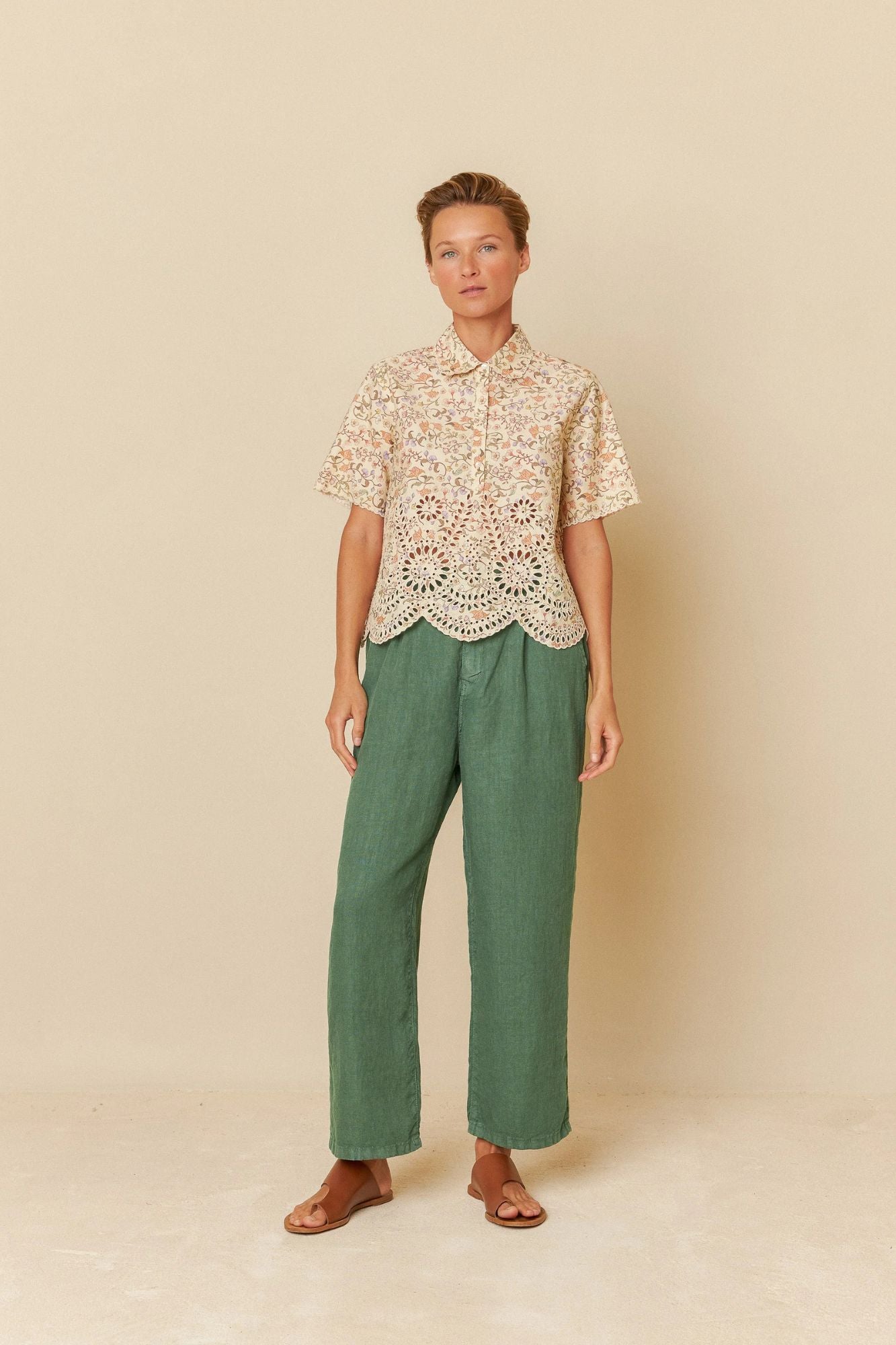 Printed Blouse With Eyelet Hemline