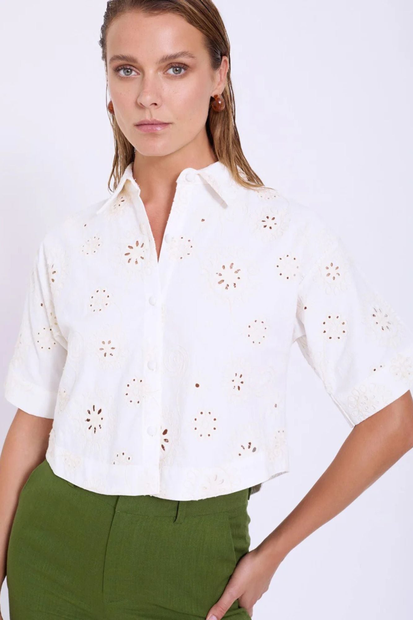 Swiss Embroidered Cotton Shirt