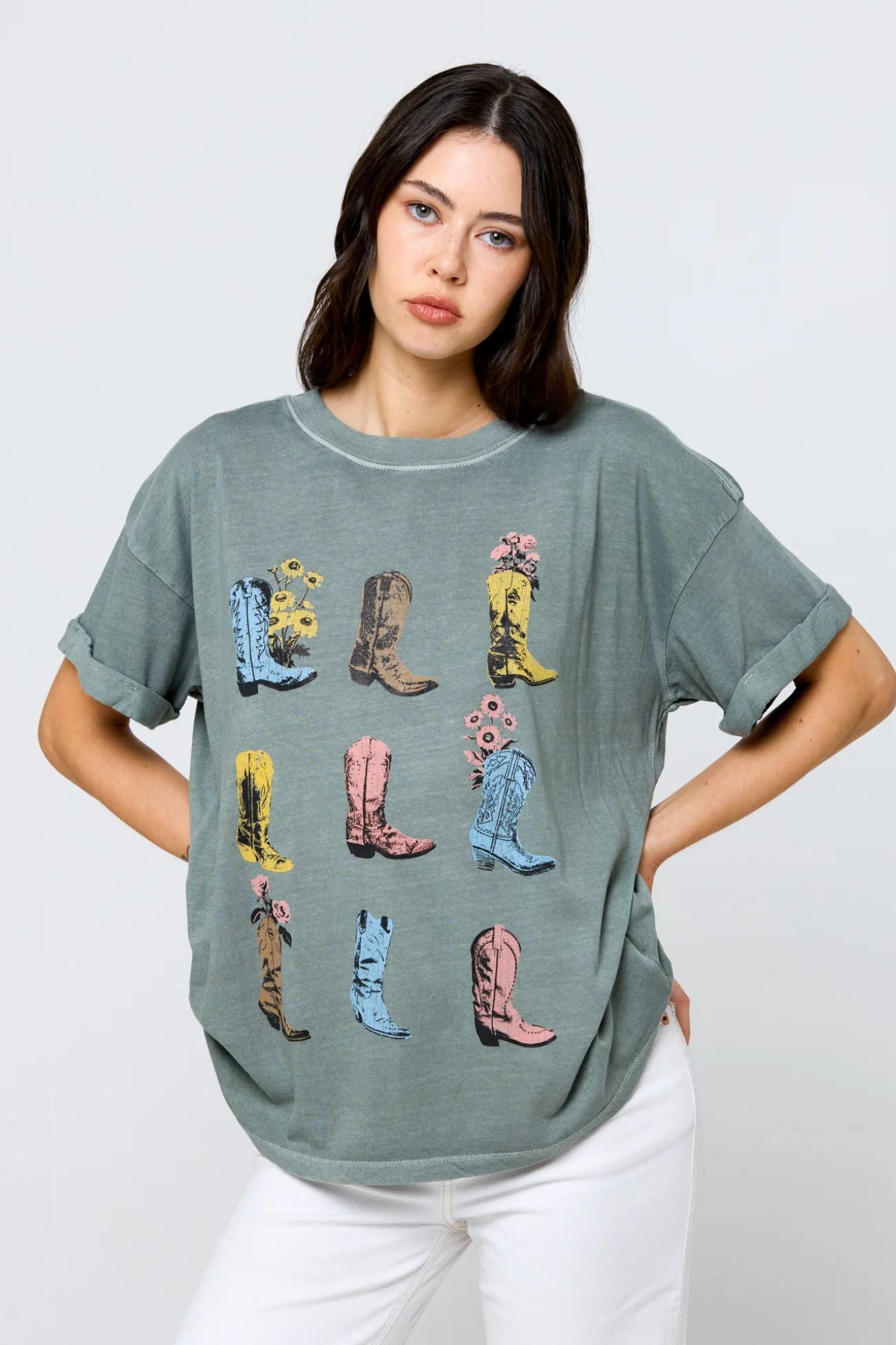 Cowboy Boots & Flowers Boyfriend Tee