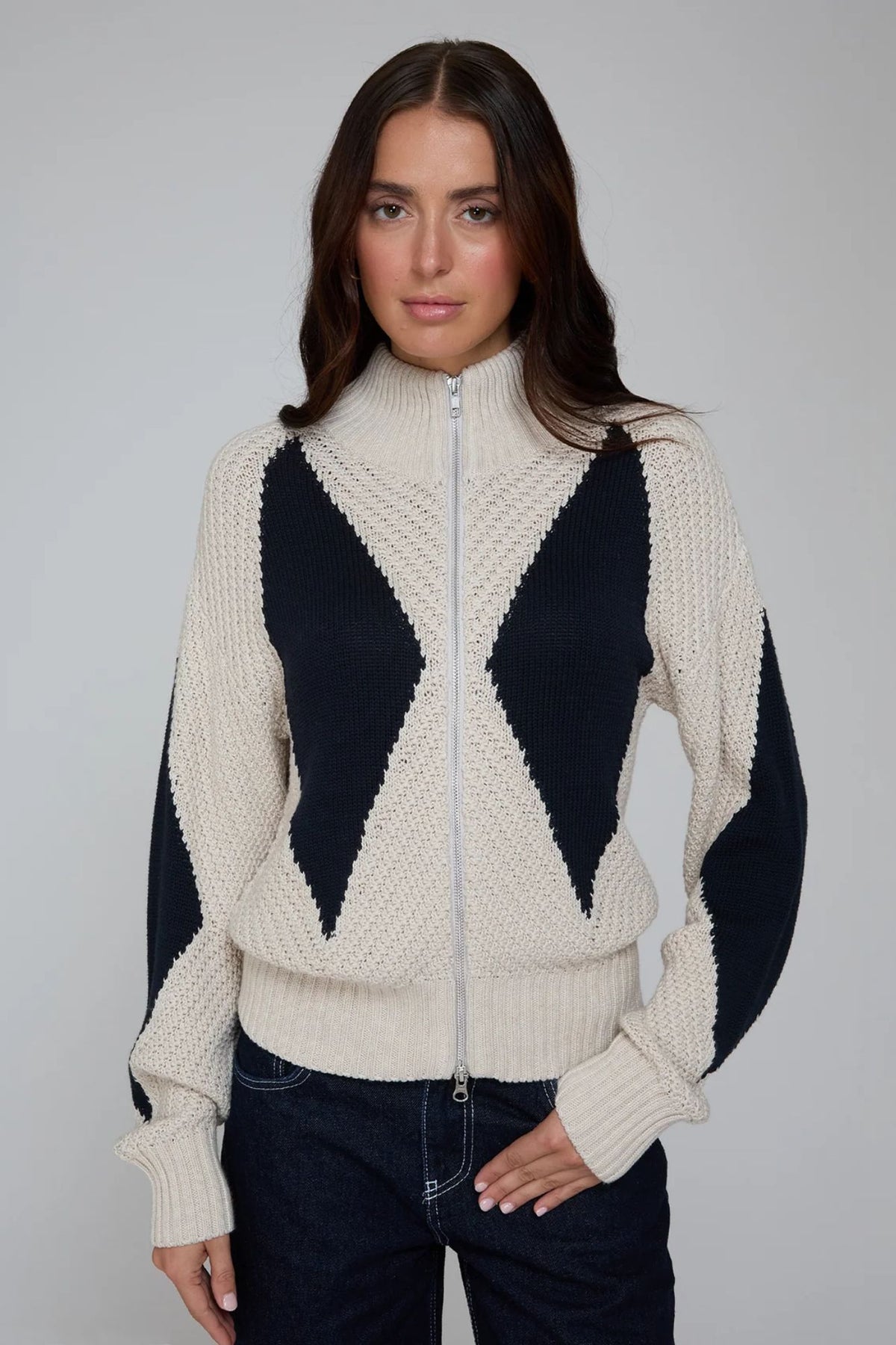 Diamond Mock Neck Zip Up