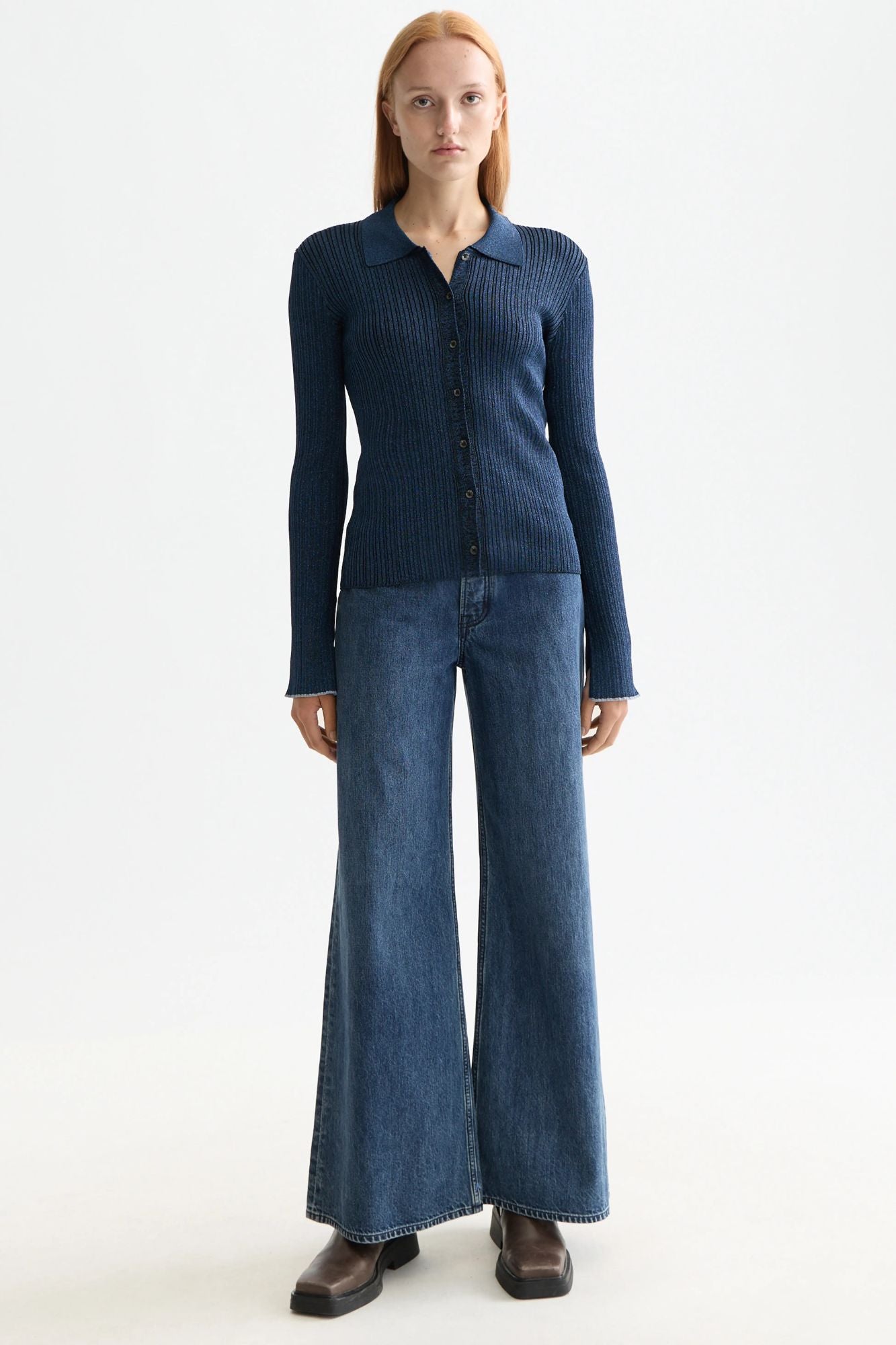 Metallic Skinny Rib Fitted Cardigan