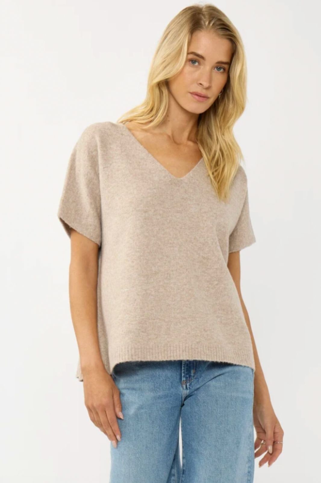 Short Dolman Sleeve V Neck Top