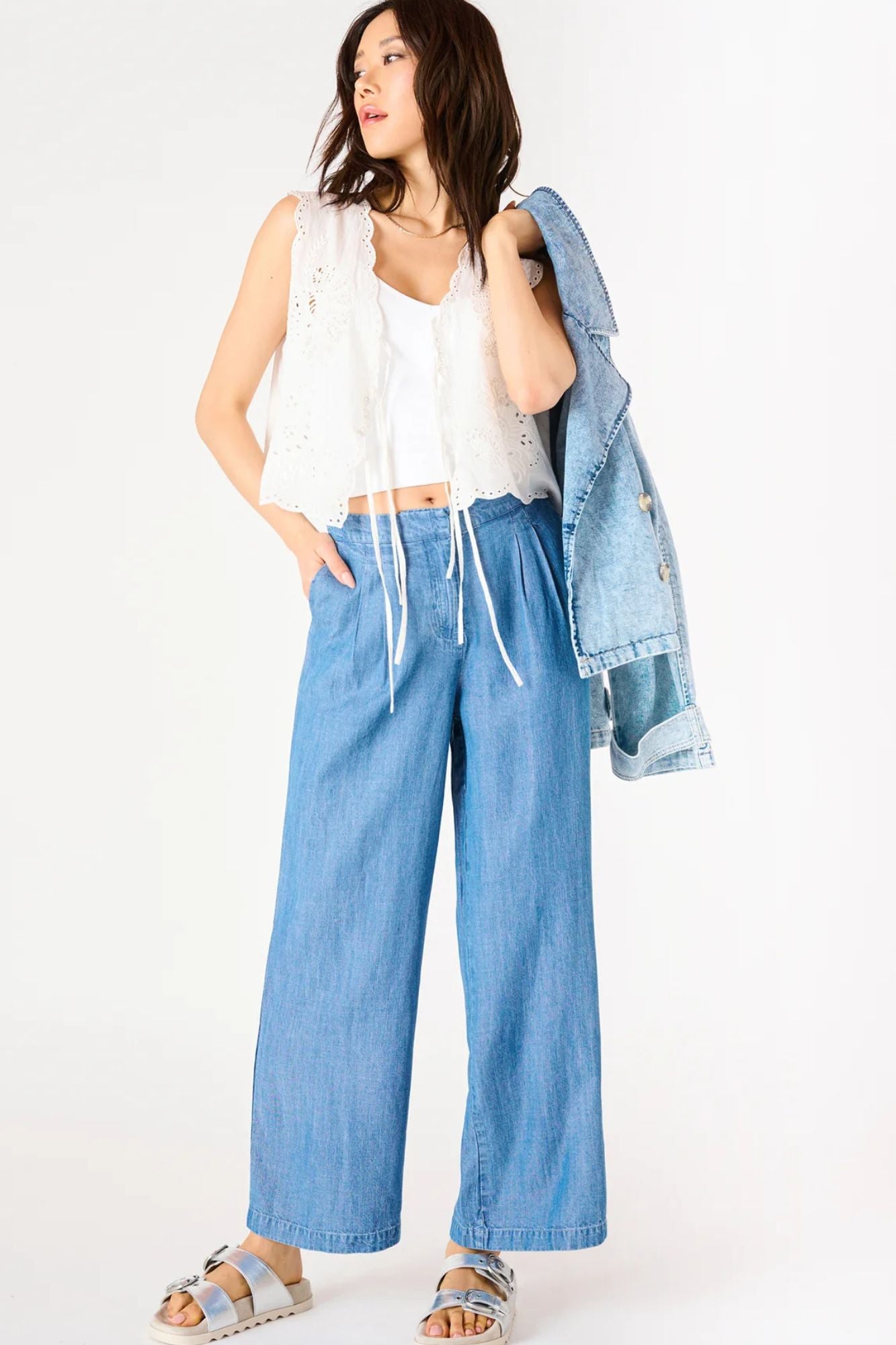 Tie Front Eyelet Top