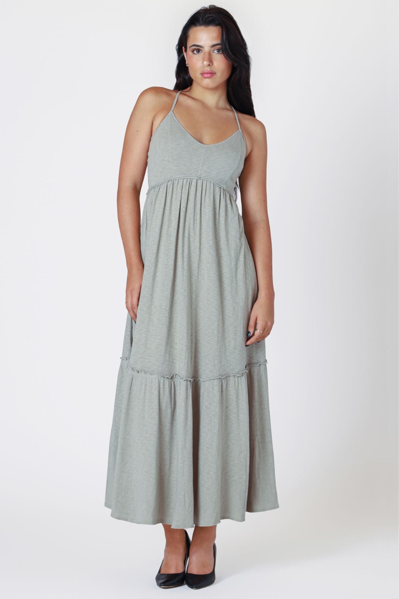 Raw Edged Tiered Maxi Dress