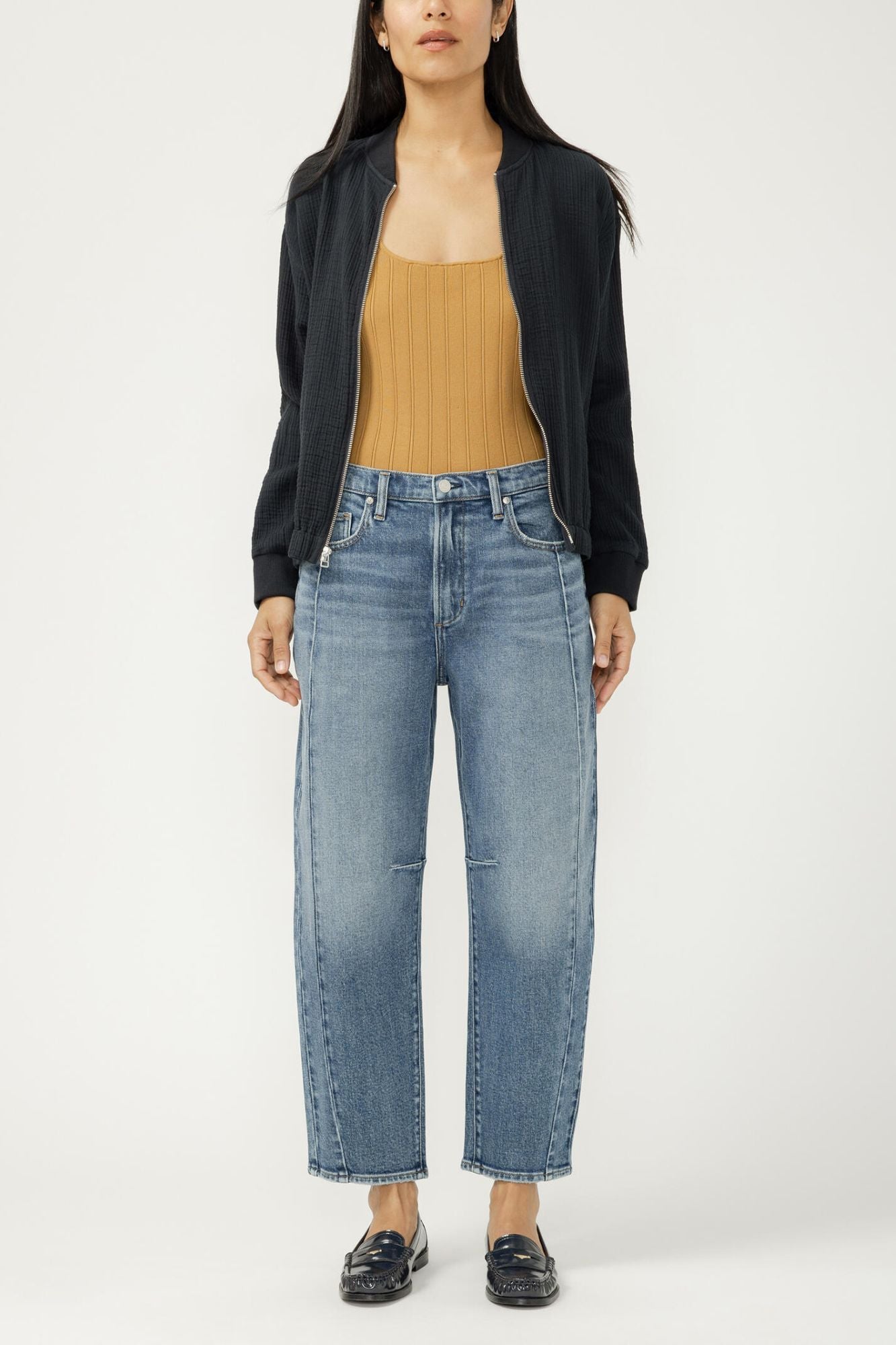 High Rise Slim Barrel Leg Jeans
