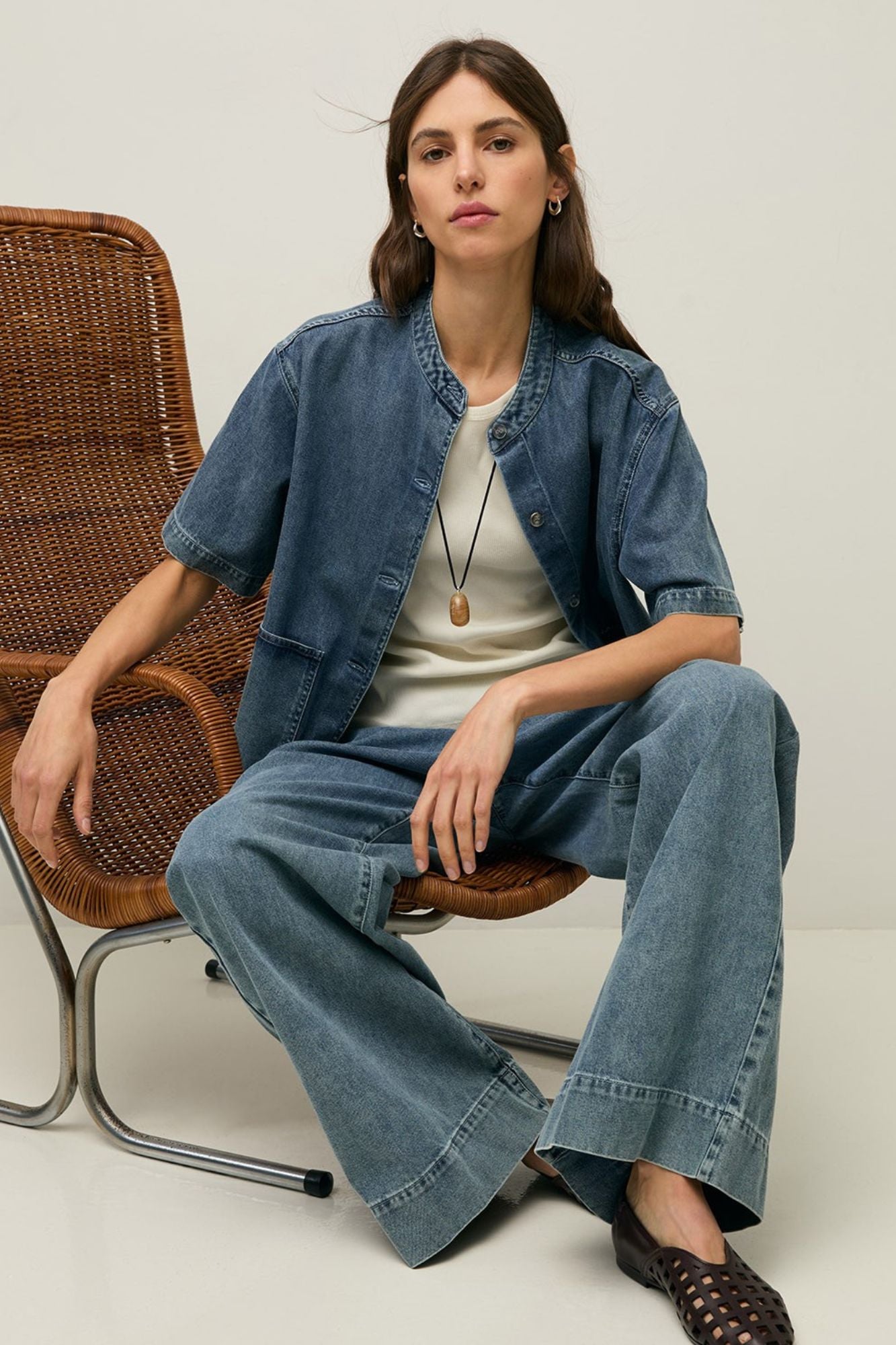 Denim Mao-Neck Shirt