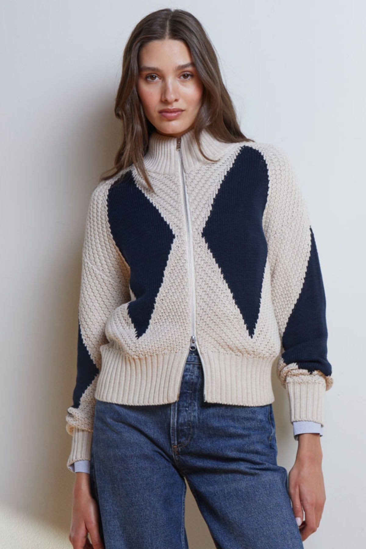 Diamond Mock Neck Zip Up