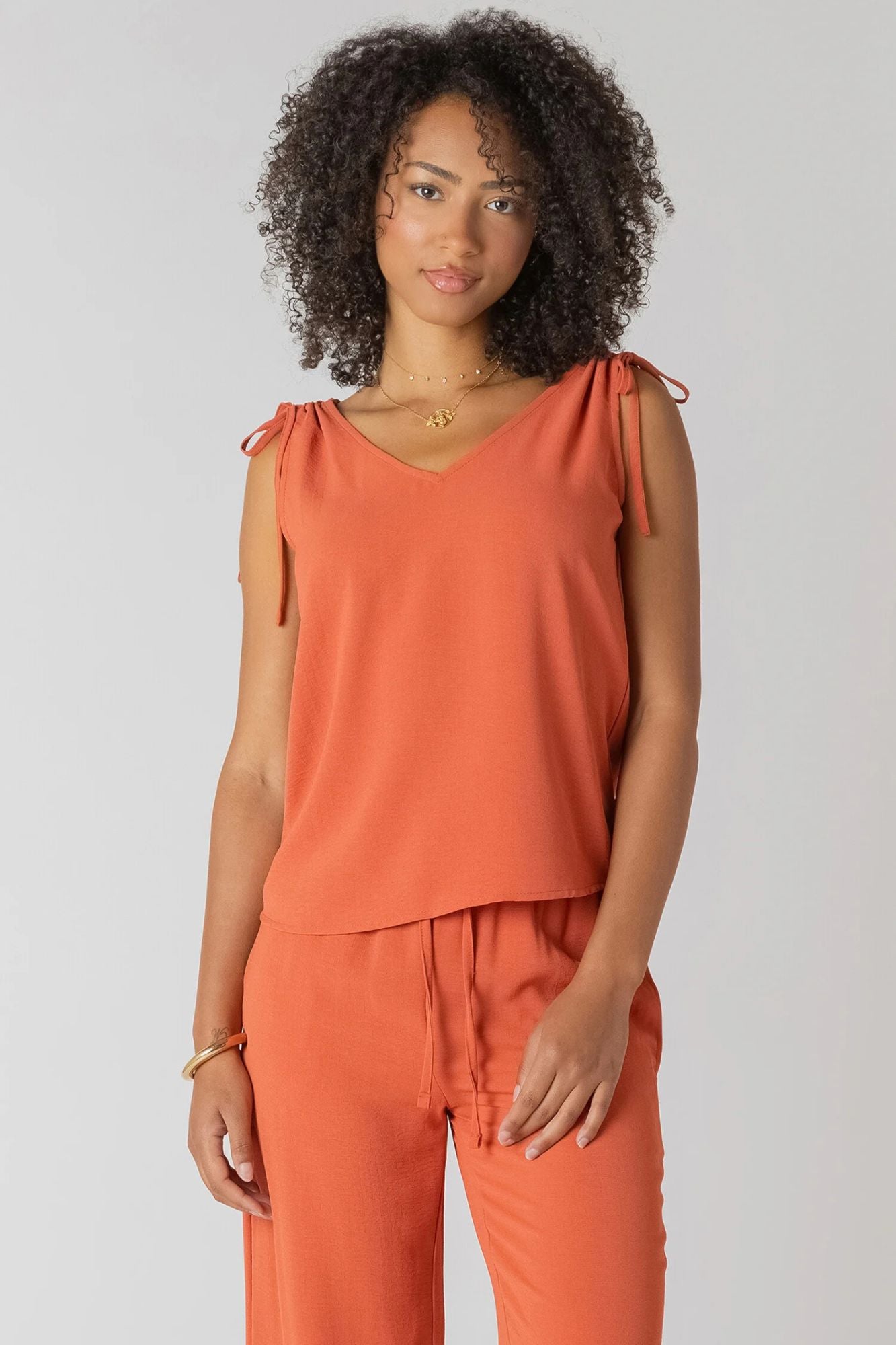 V-Neck Tie Shoulder Top