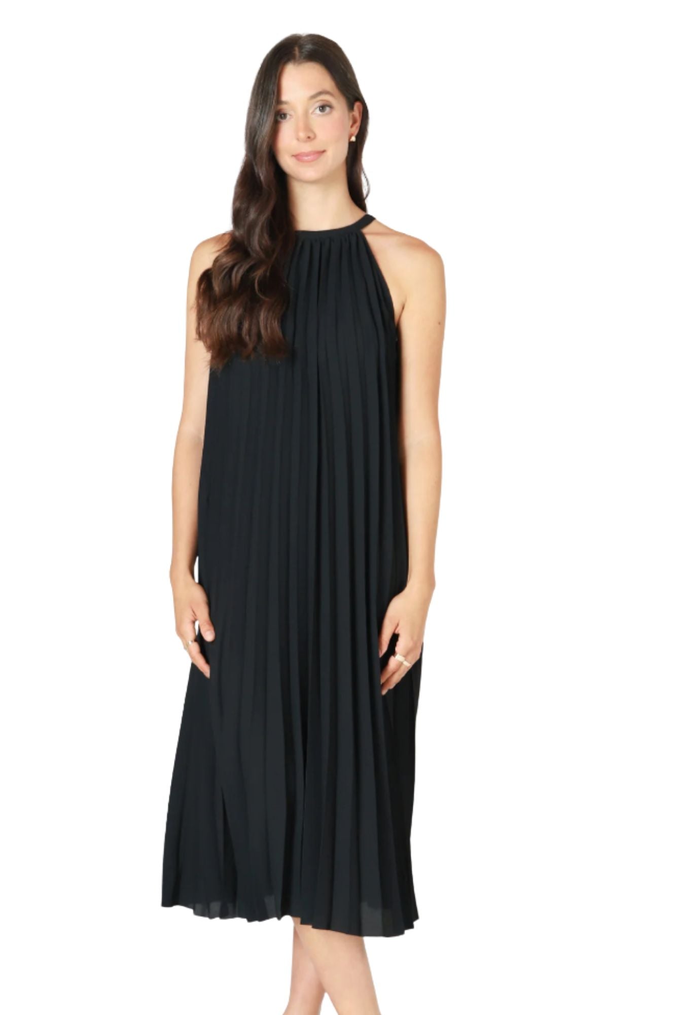 black pleated halter dress Women's Pleated Halter Maxi Dress in Black size 4