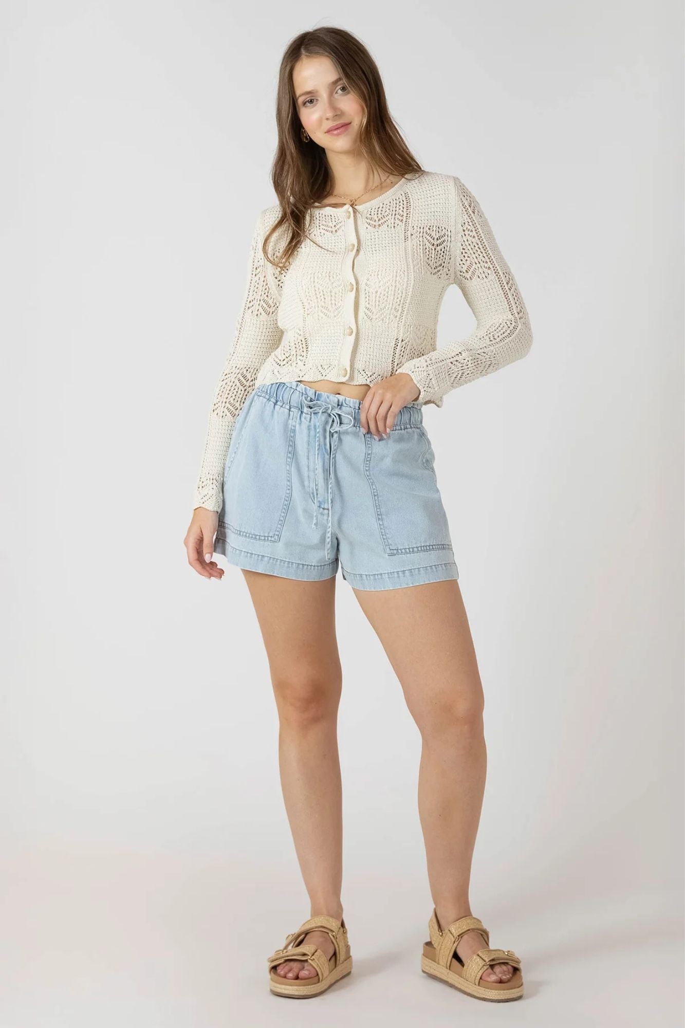 Drawstring Denim Shorts