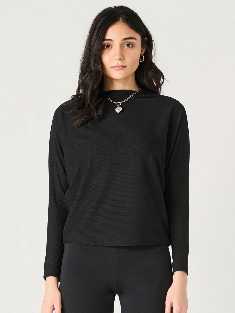 Crystal Mock Neck Ribbed Top