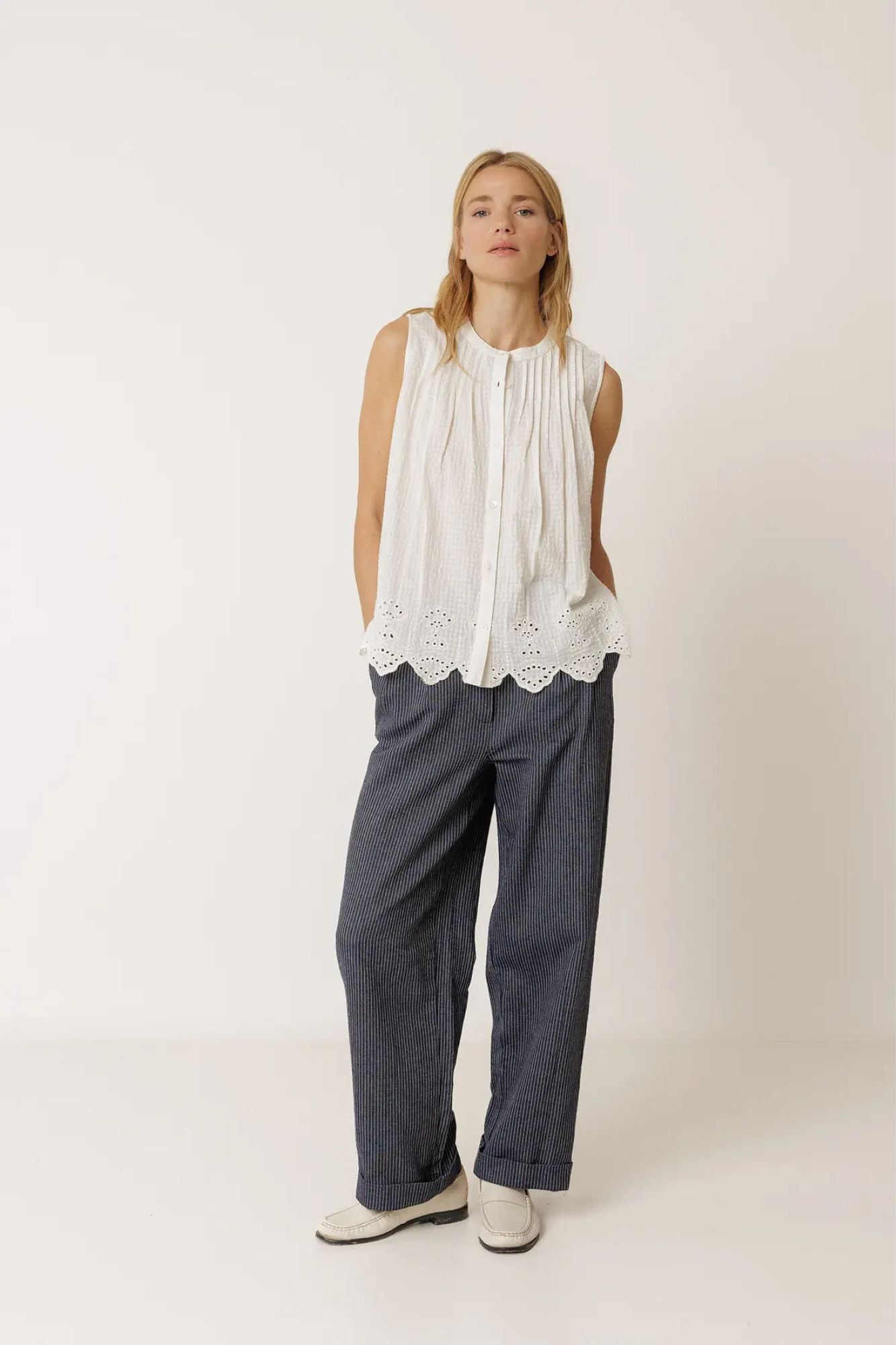 Pintuck Embroidered T-Shirt