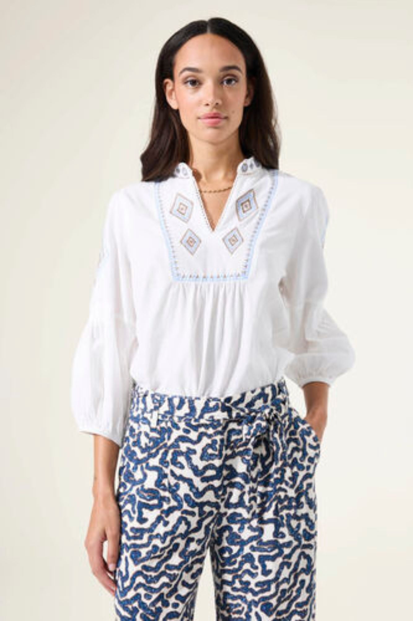 Embroidered Linen Top