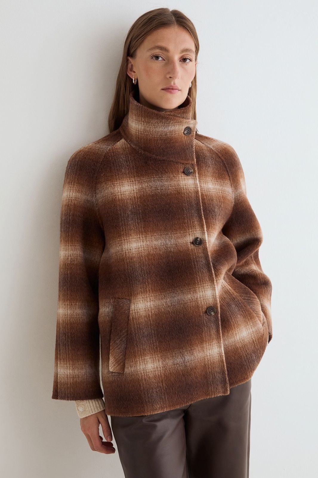 Short Handmade Coat with High Neck