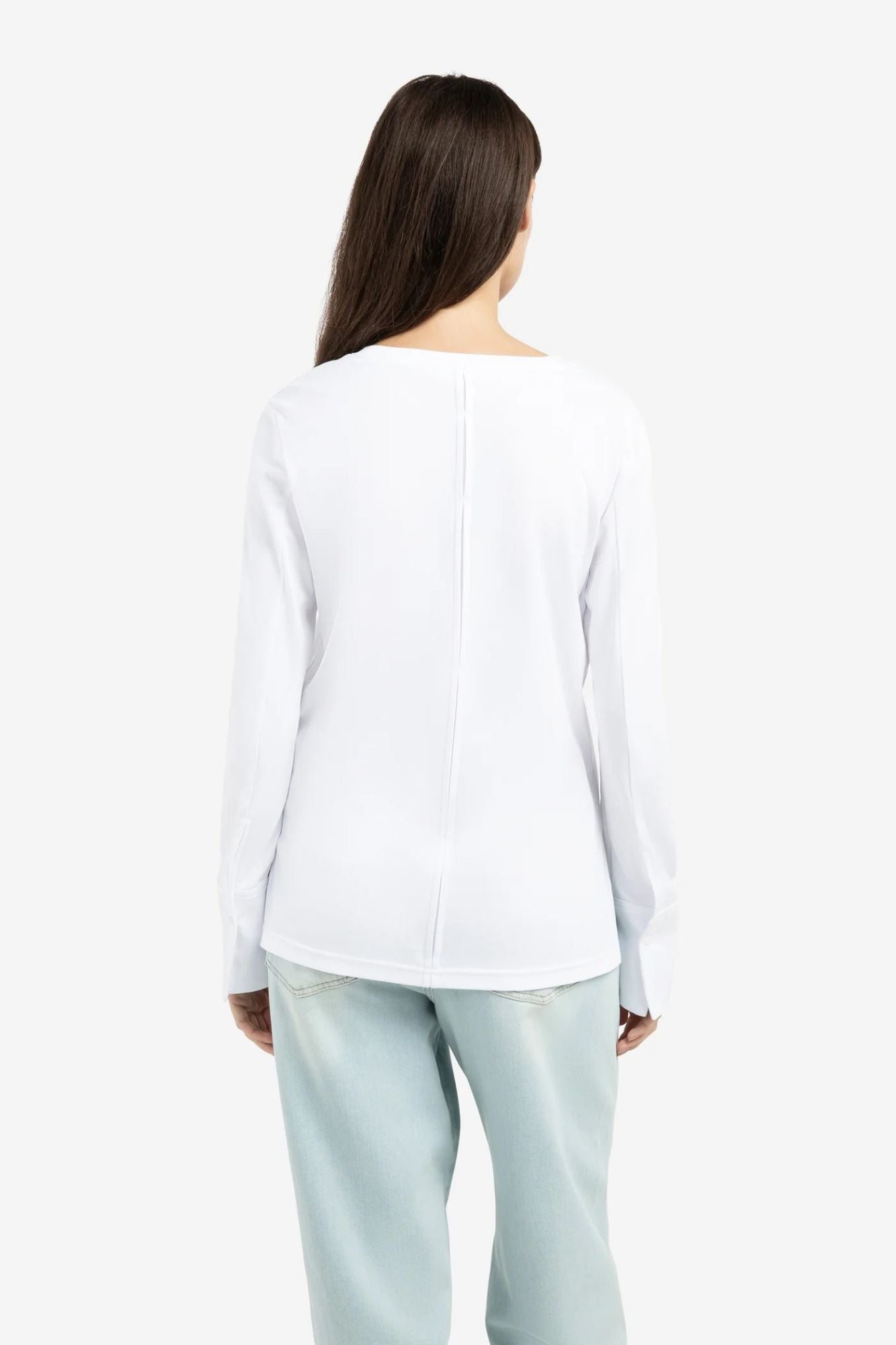Long Sleeve Jersey Top with Woven Cuffs