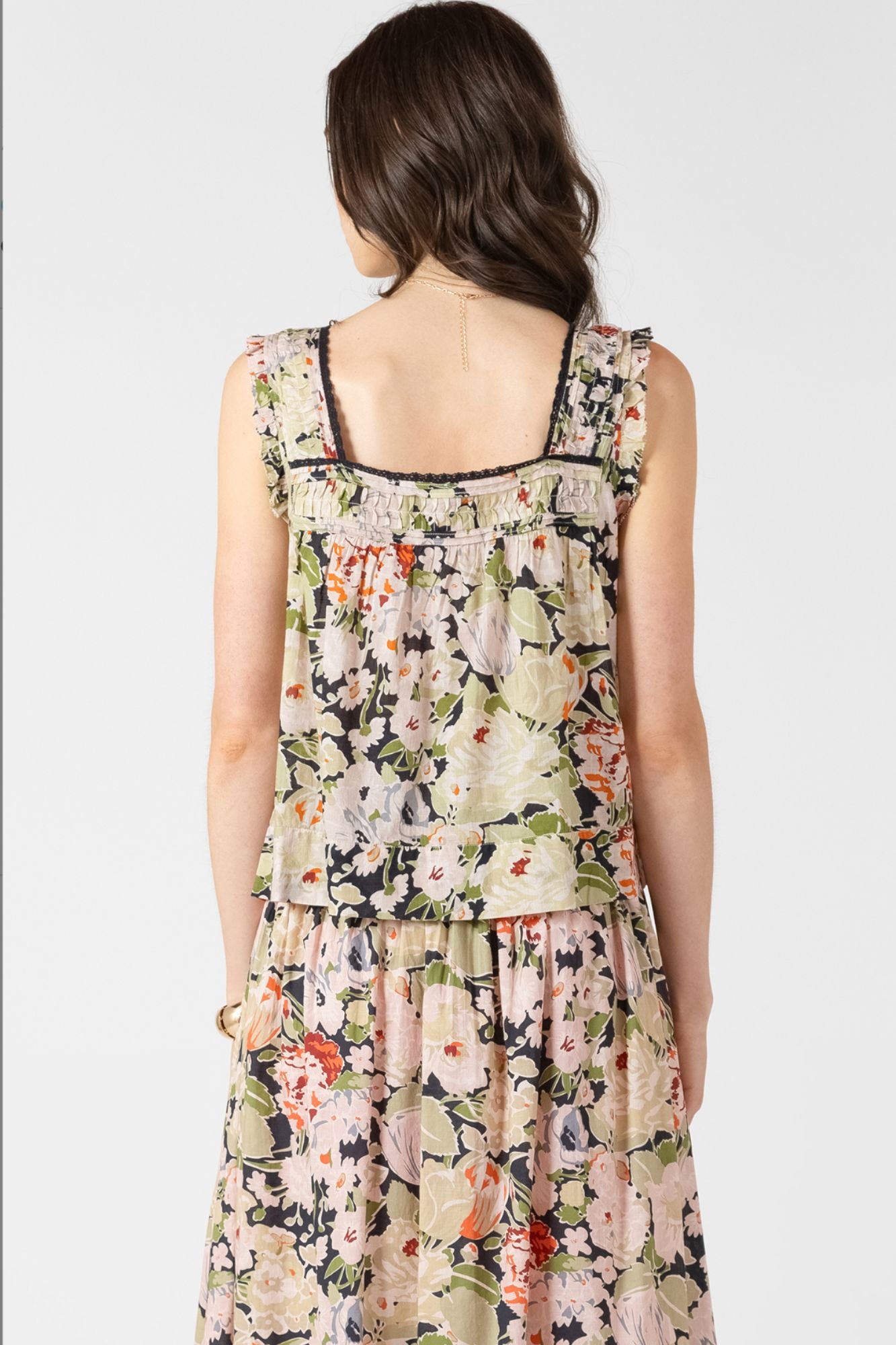 Pintuck Detail Button Front Tank