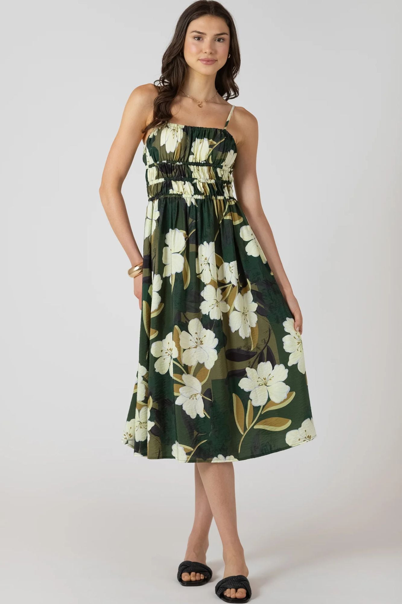 Elastic Waist Midi Dress