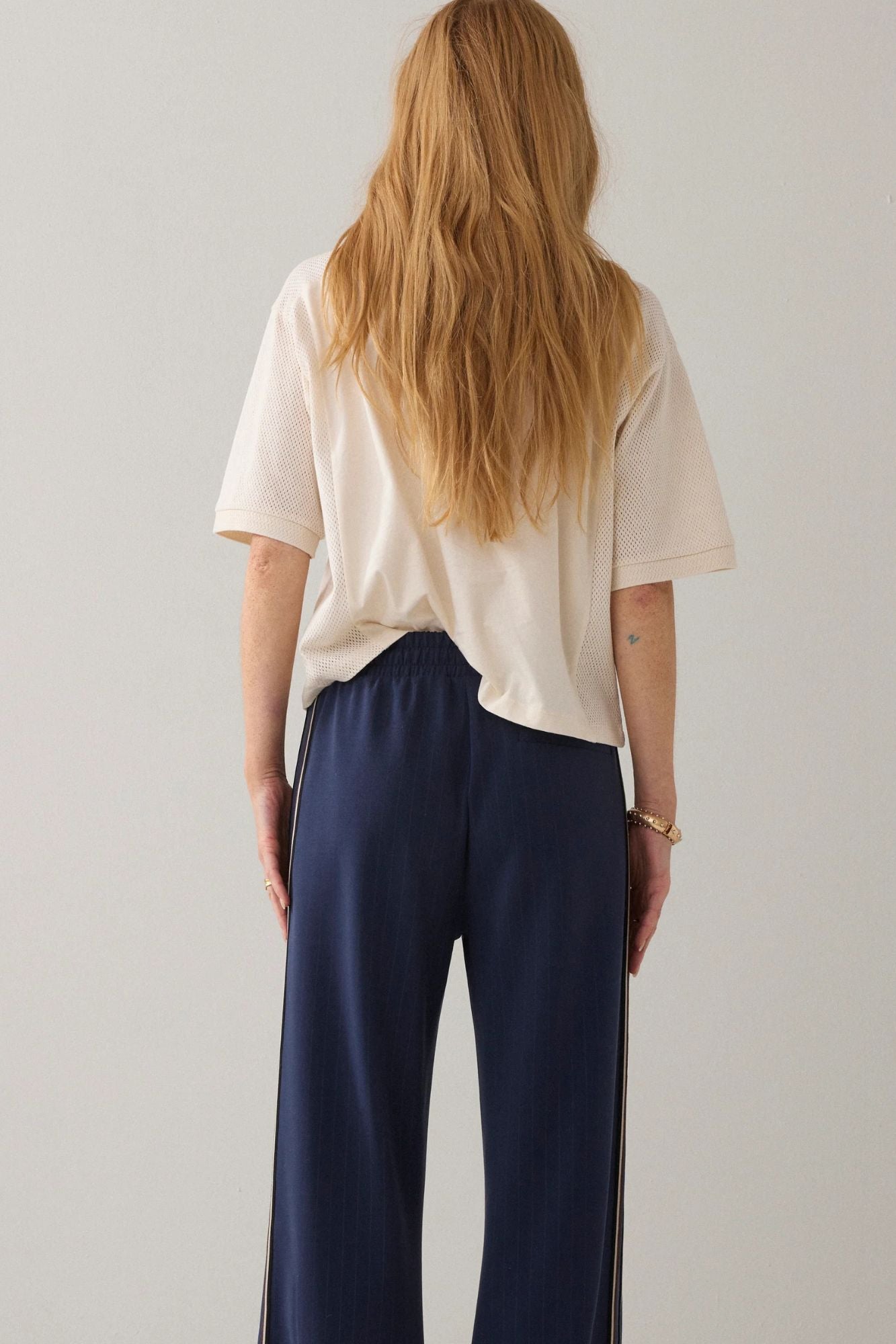 Pinstripe Trousers in Scuba Fabric