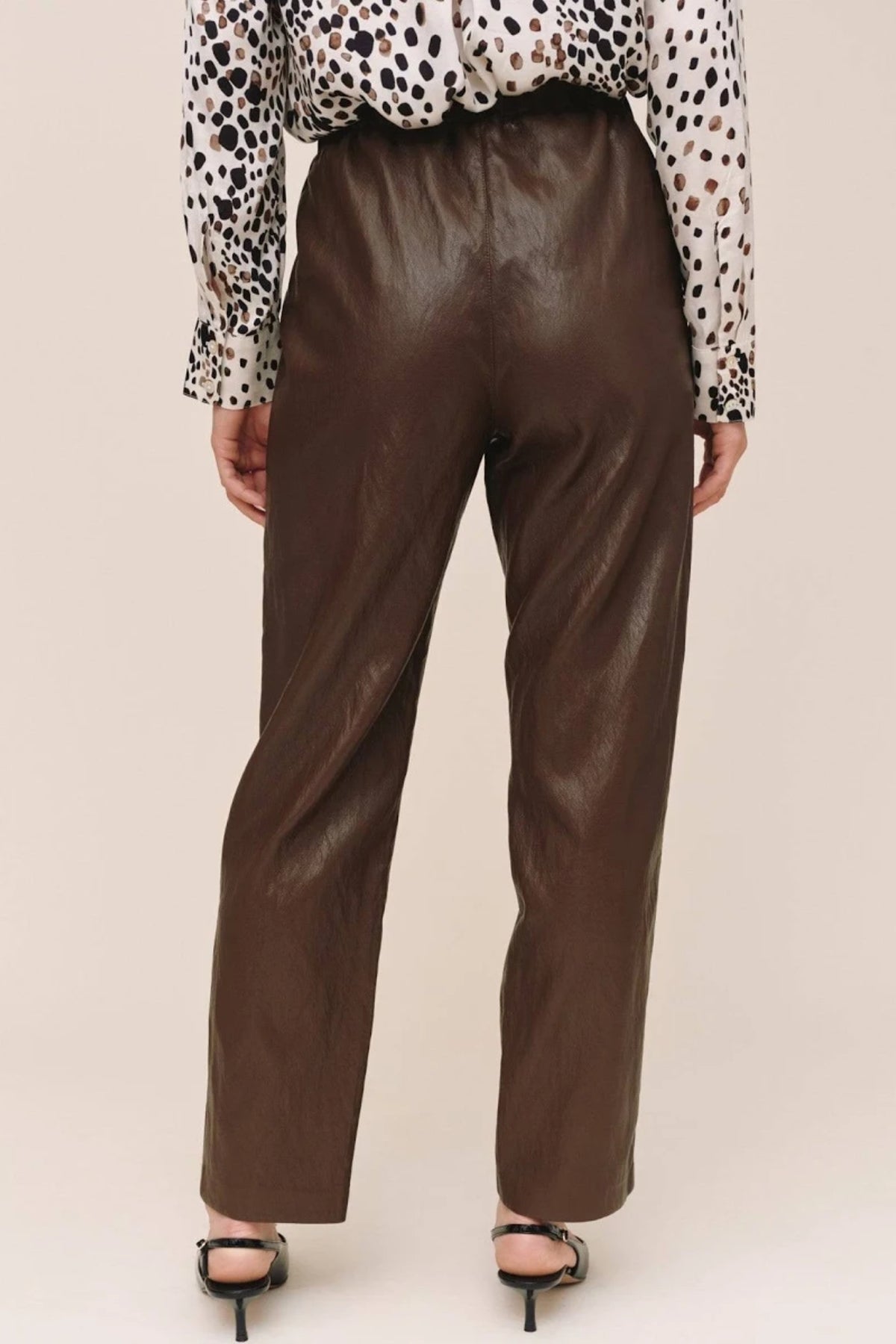 Faux Leather Elastic Waist Pant