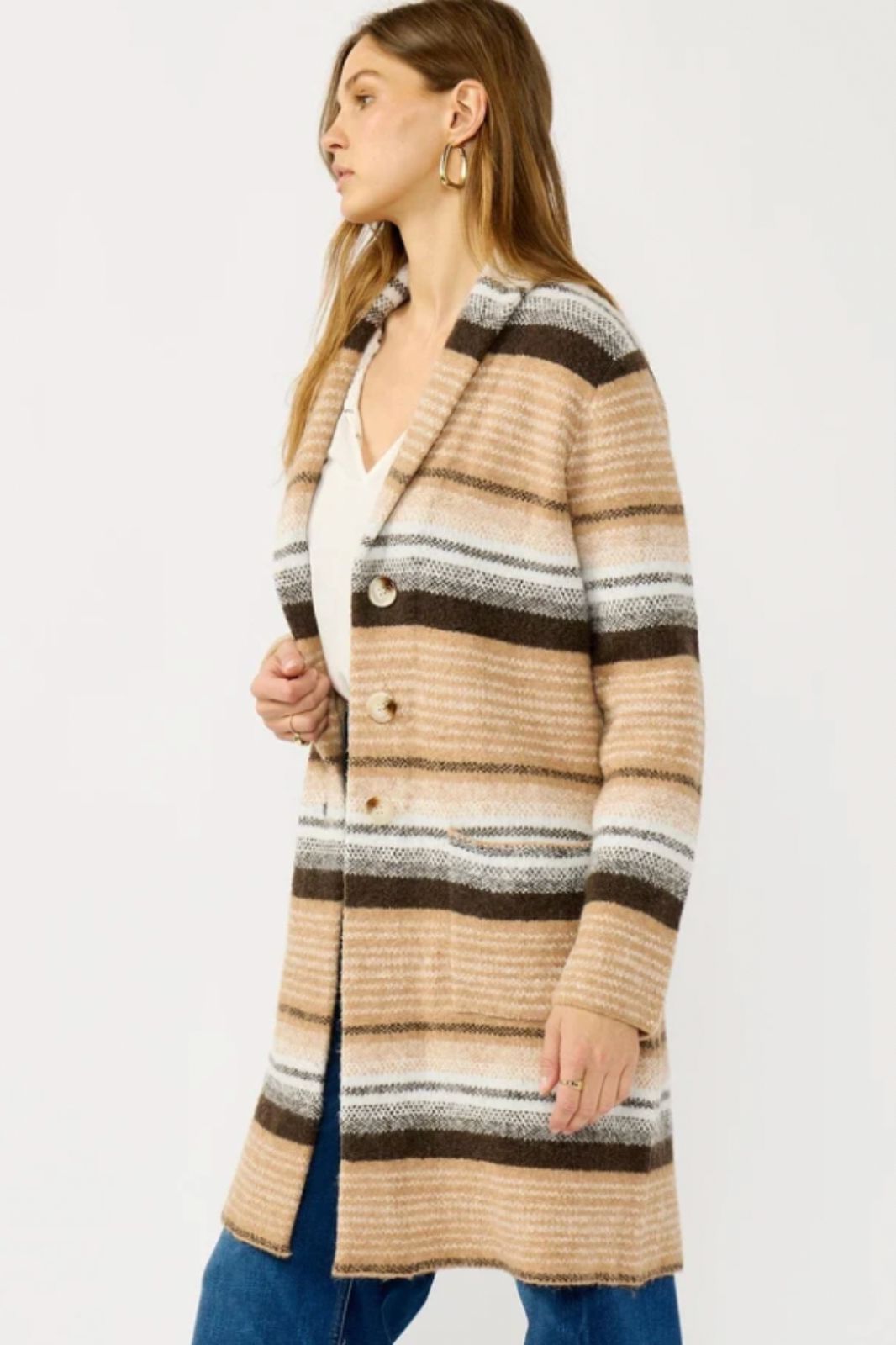Stripe Coatigan With Pockets