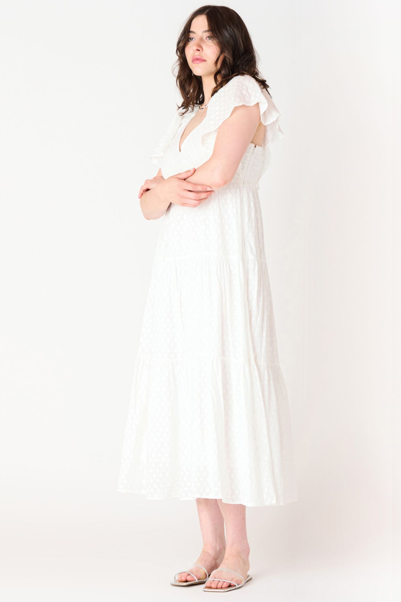 Flutter Sleeve Tie Back Midi Dress