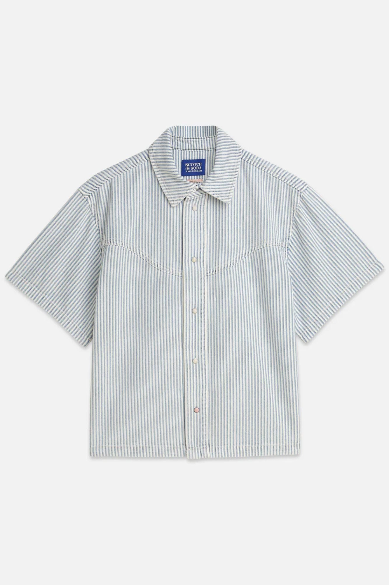 Short Sleeve Denim Shirt Indigo Stripe