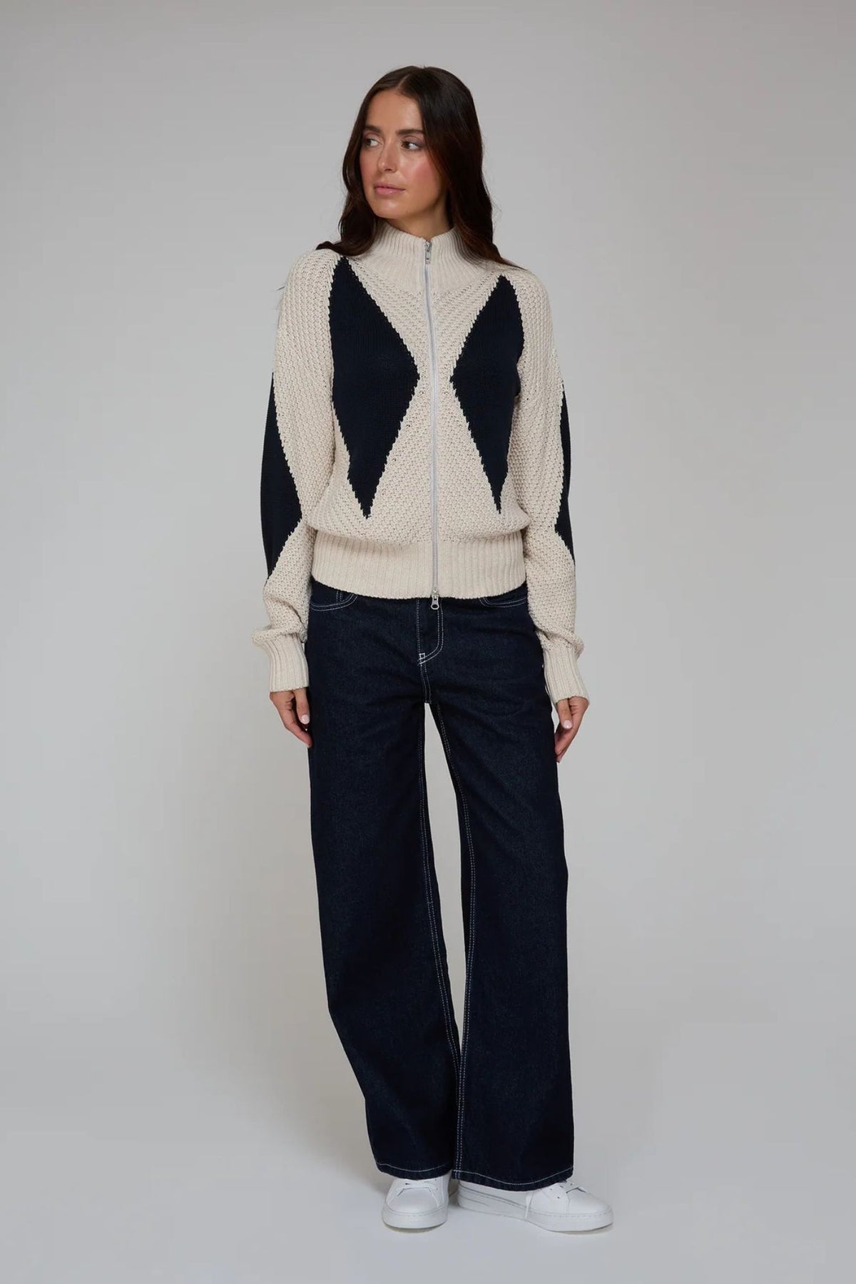 Diamond Mock Neck Zip Up