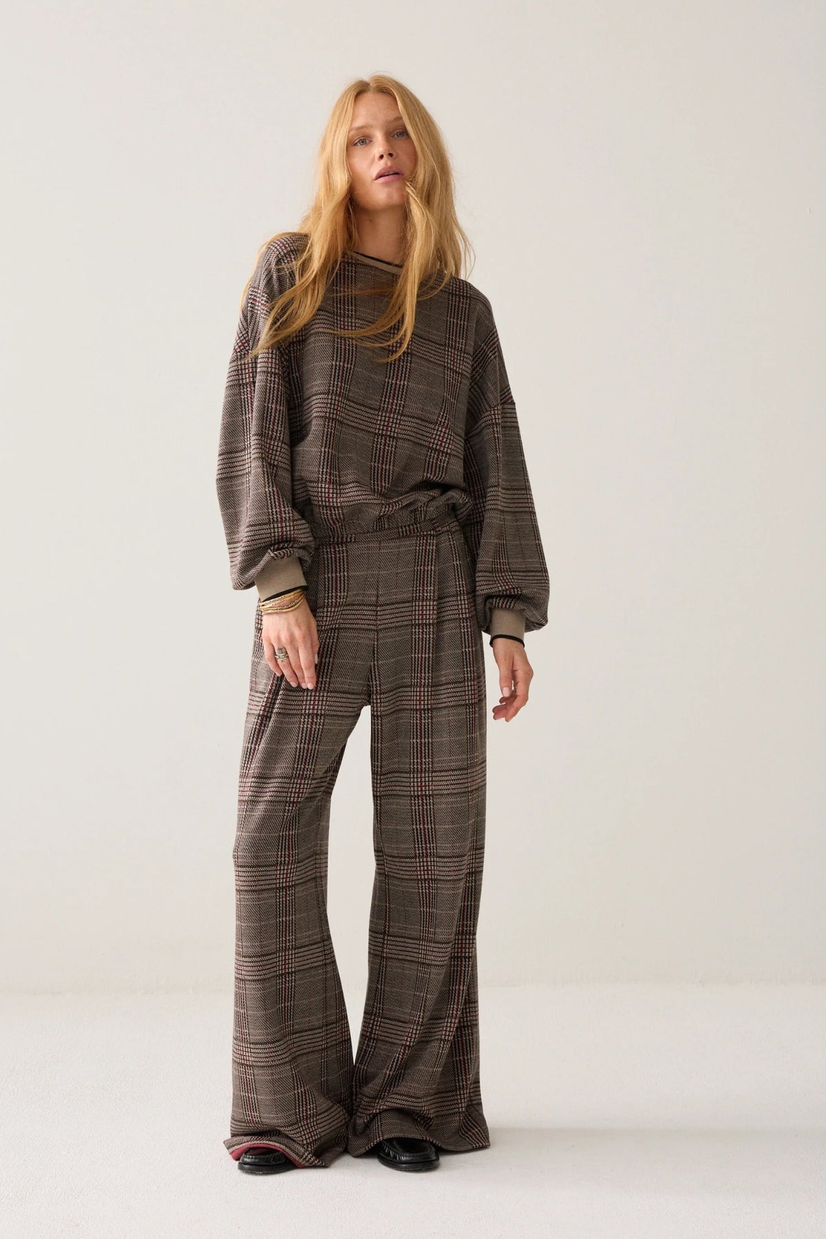 Plaid Jacquard Wide Leg Pants