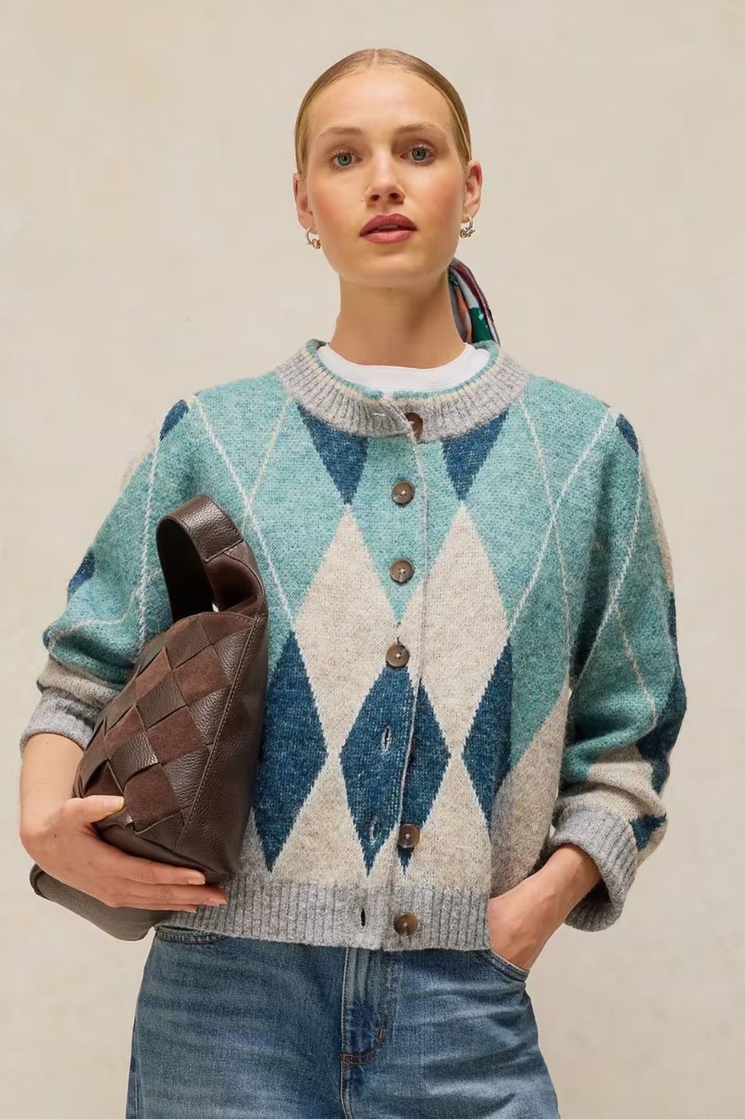 Argyle Check Cardi