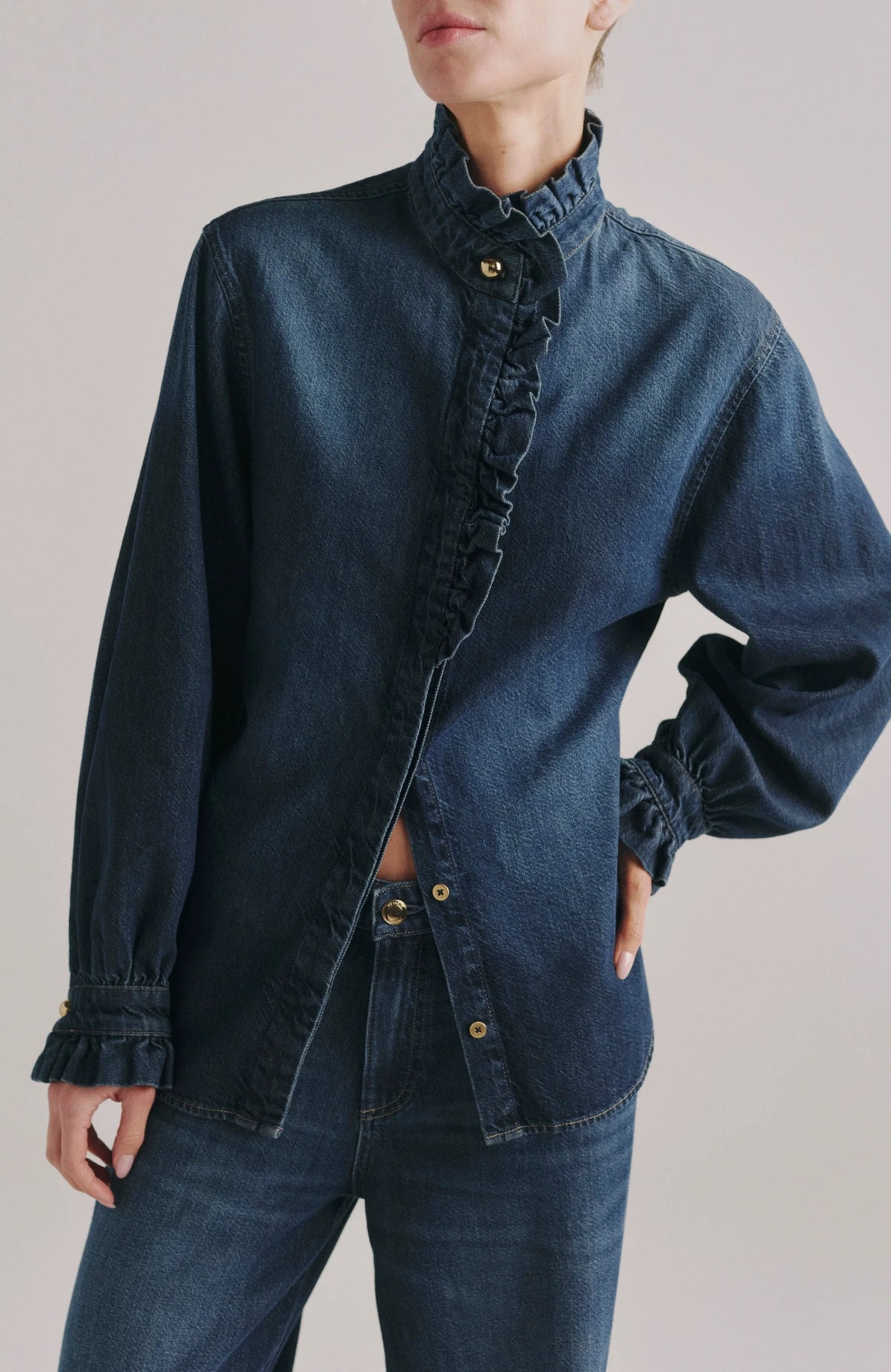 Ruffle Denim Shirt