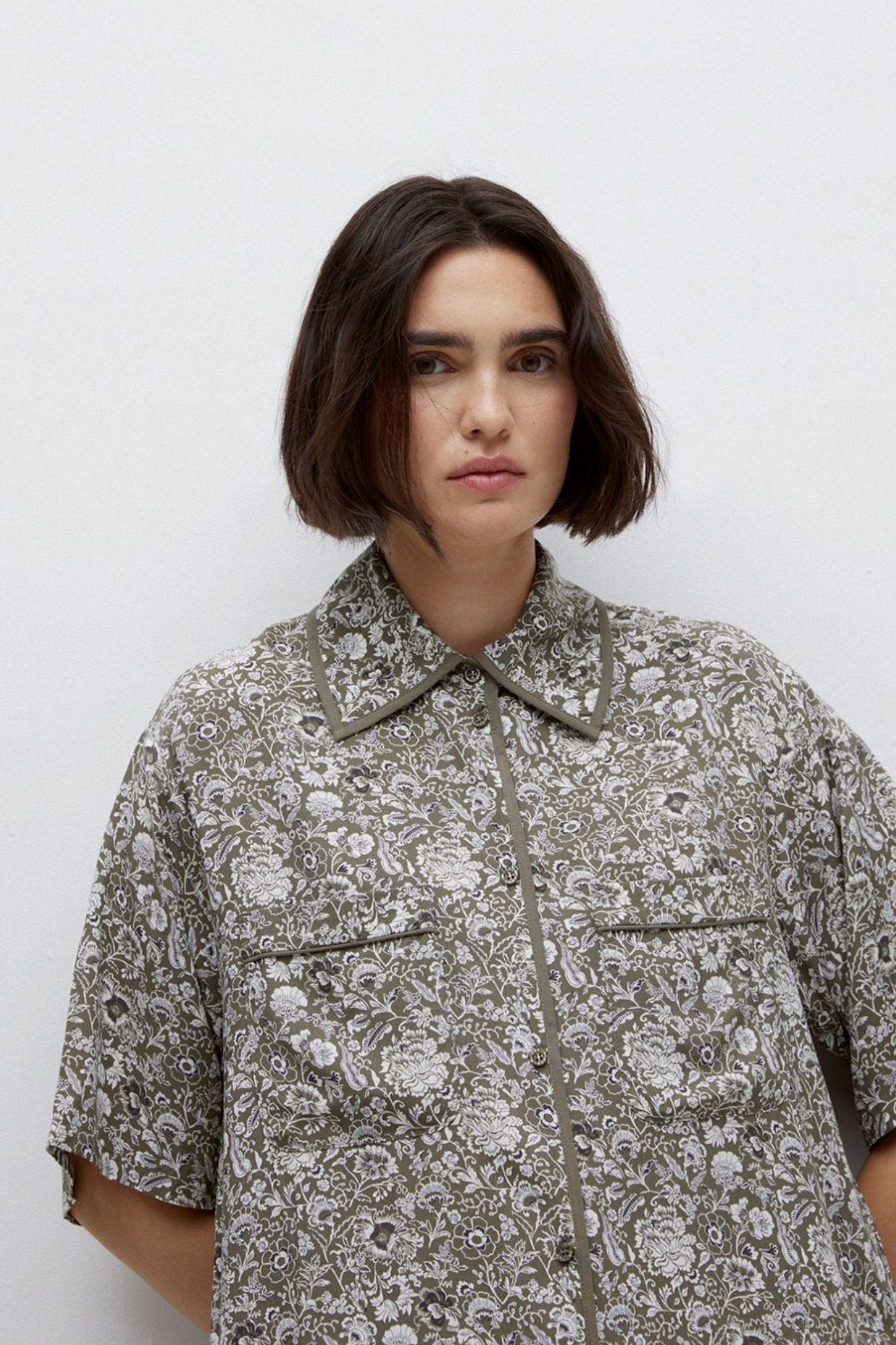 Khaki Floral Flowy Shirt