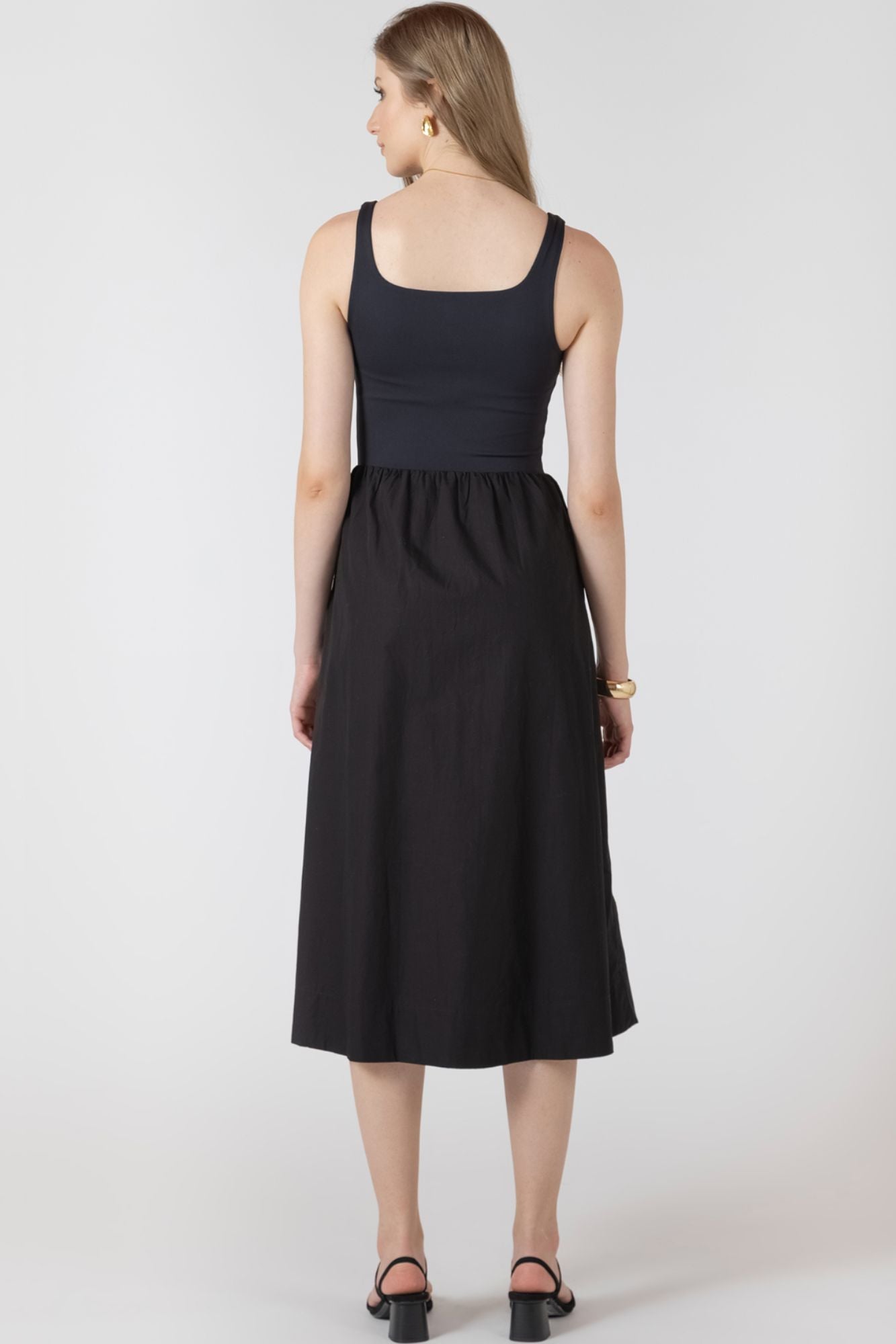 Mixed Fabric Midi Dress