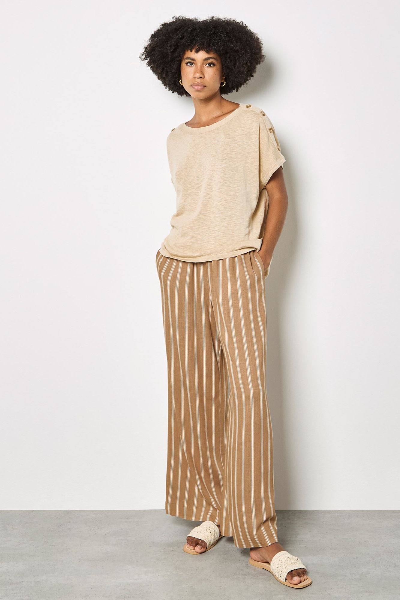 Button Detail Boat Neck Tee