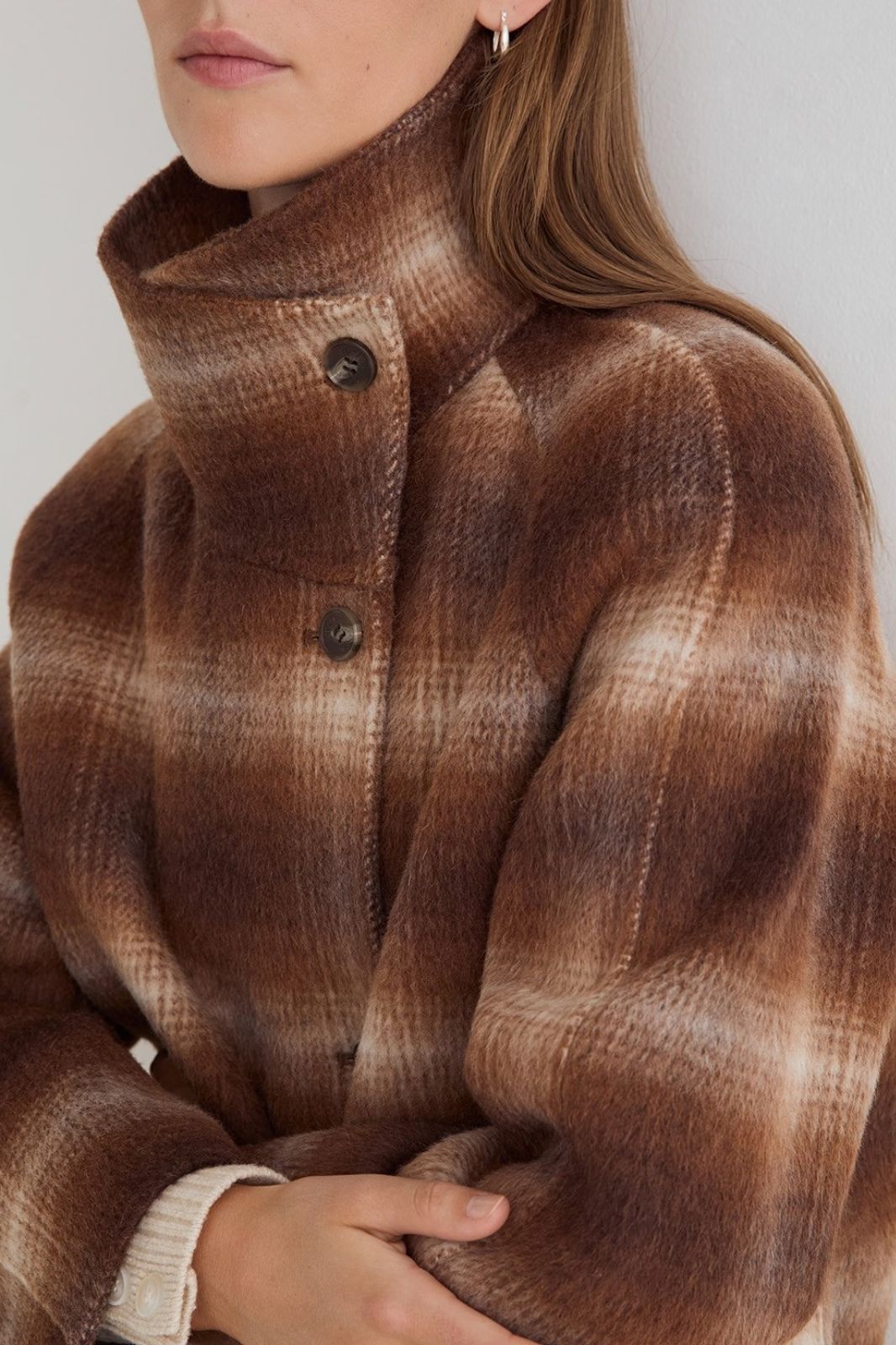Short Handmade Coat with High Neck