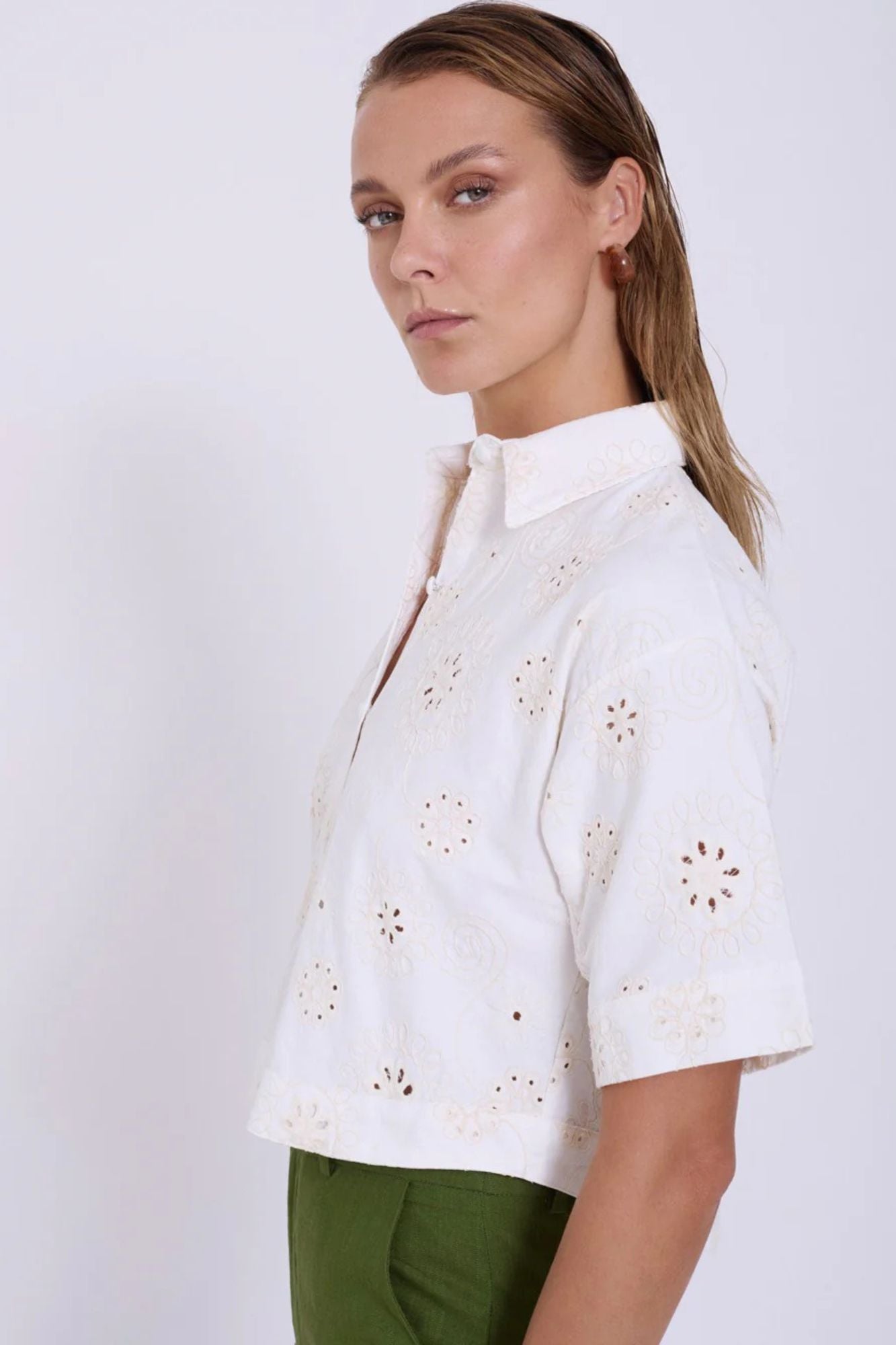 Swiss Embroidered Cotton Shirt