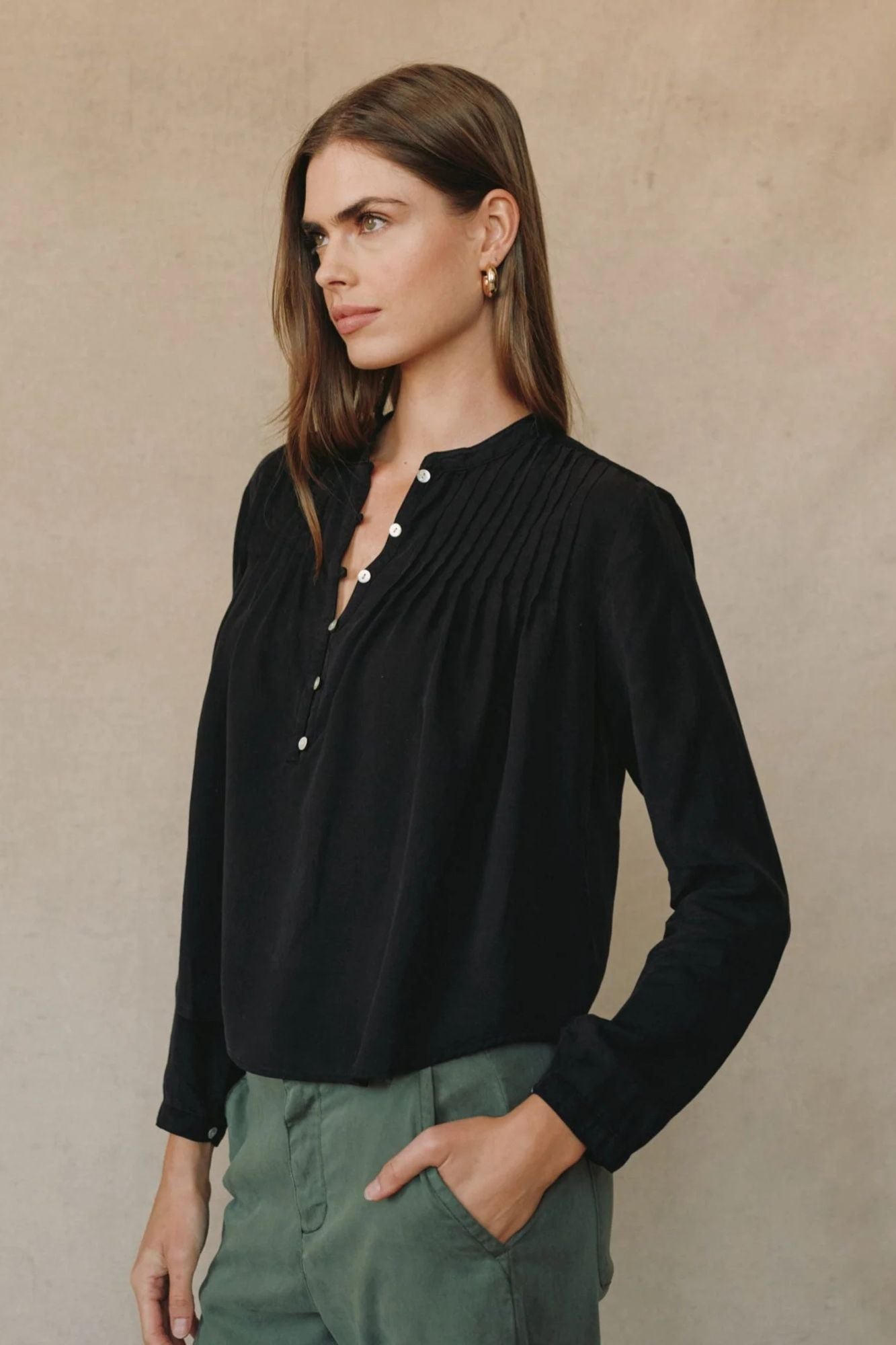 Long Sleeve Pintuck Pullover