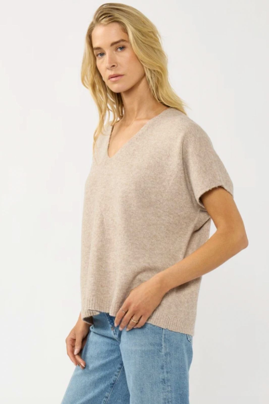 Short Dolman Sleeve V Neck Top