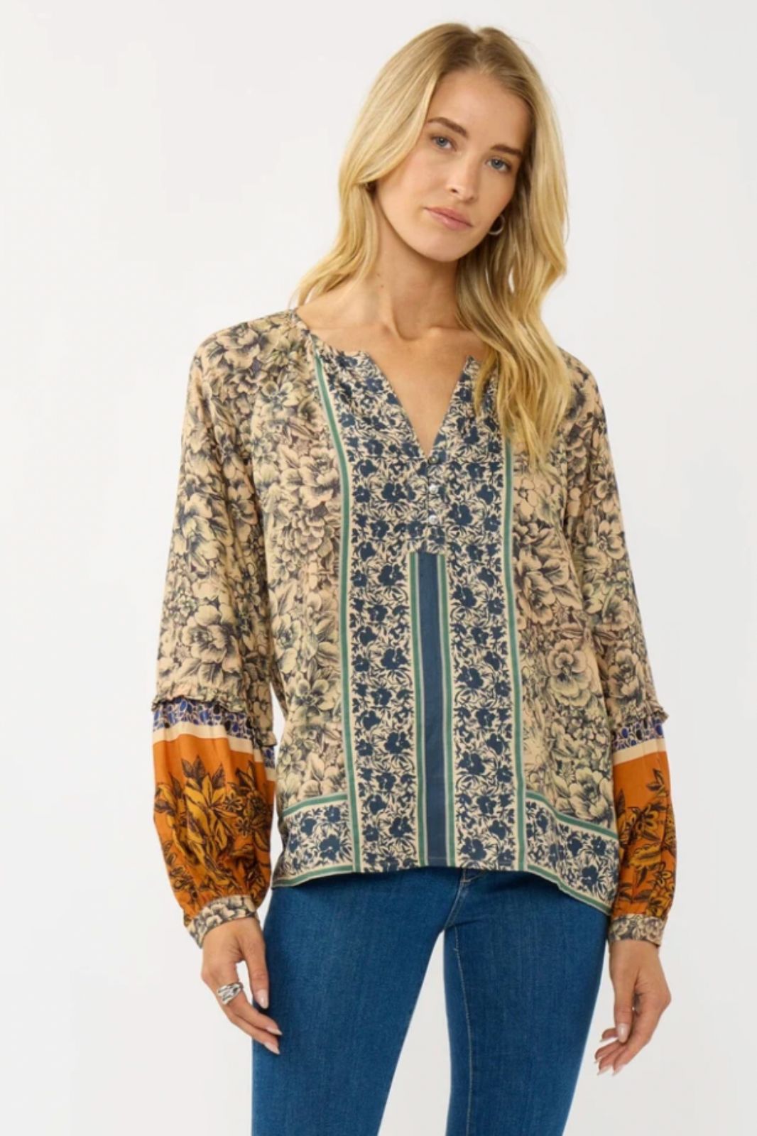 Long Sleeve Split Neck Top