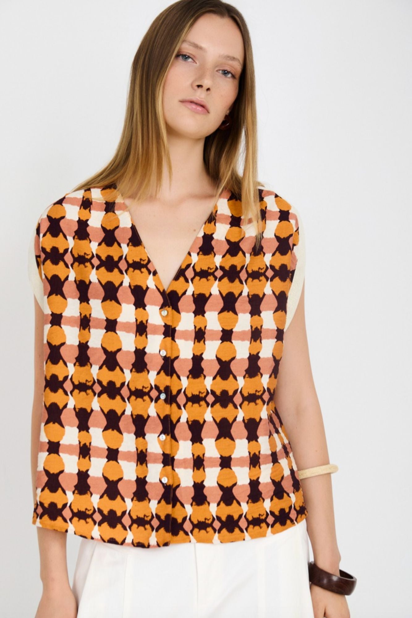 Blouse with Metallic Ribbon