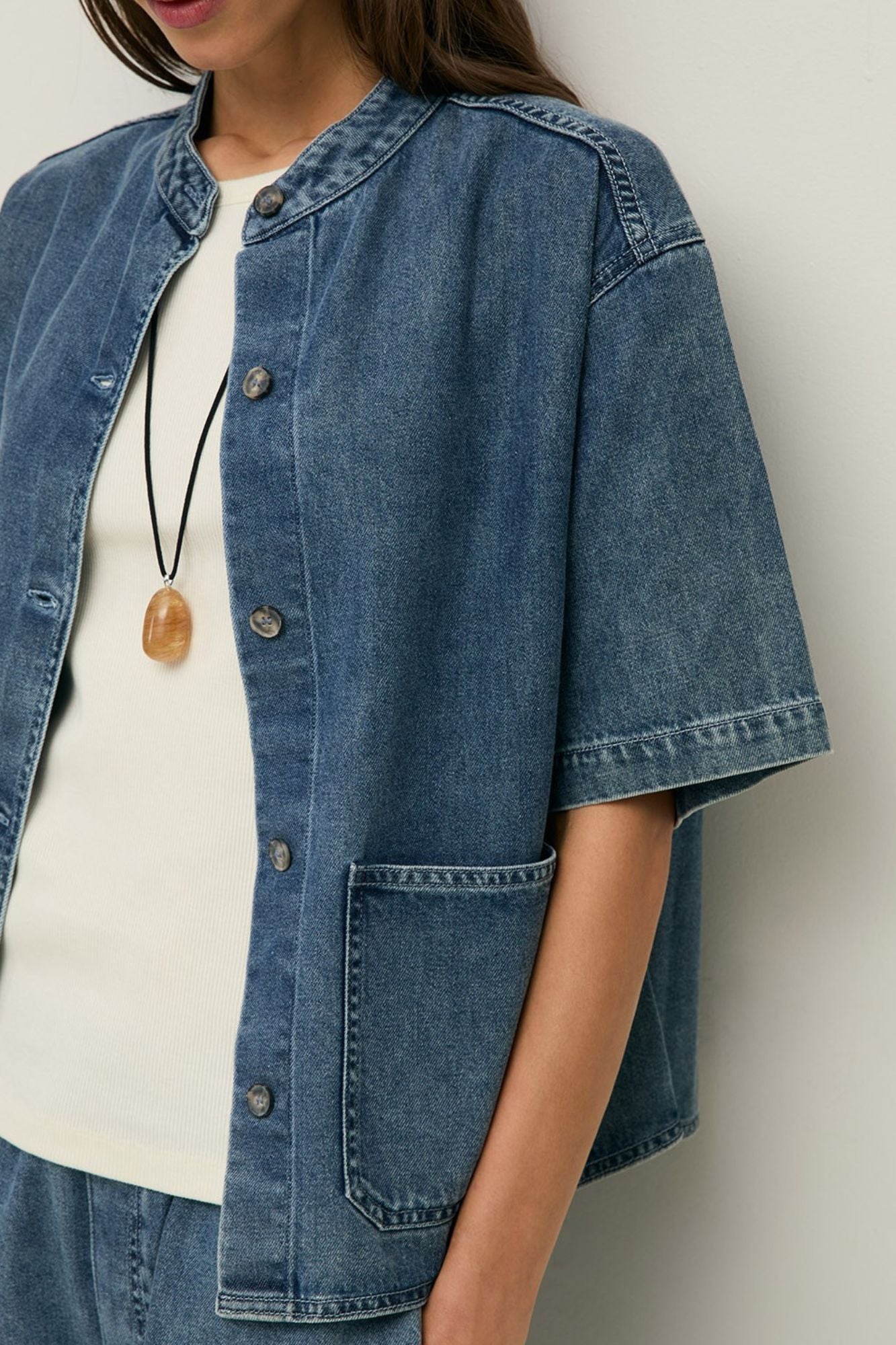 Denim Mao-Neck Shirt