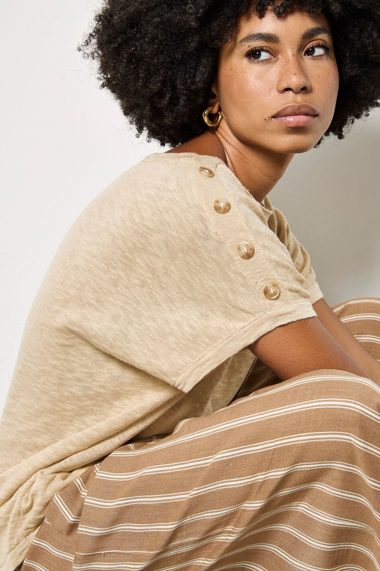 Button Detail Boat Neck Tee