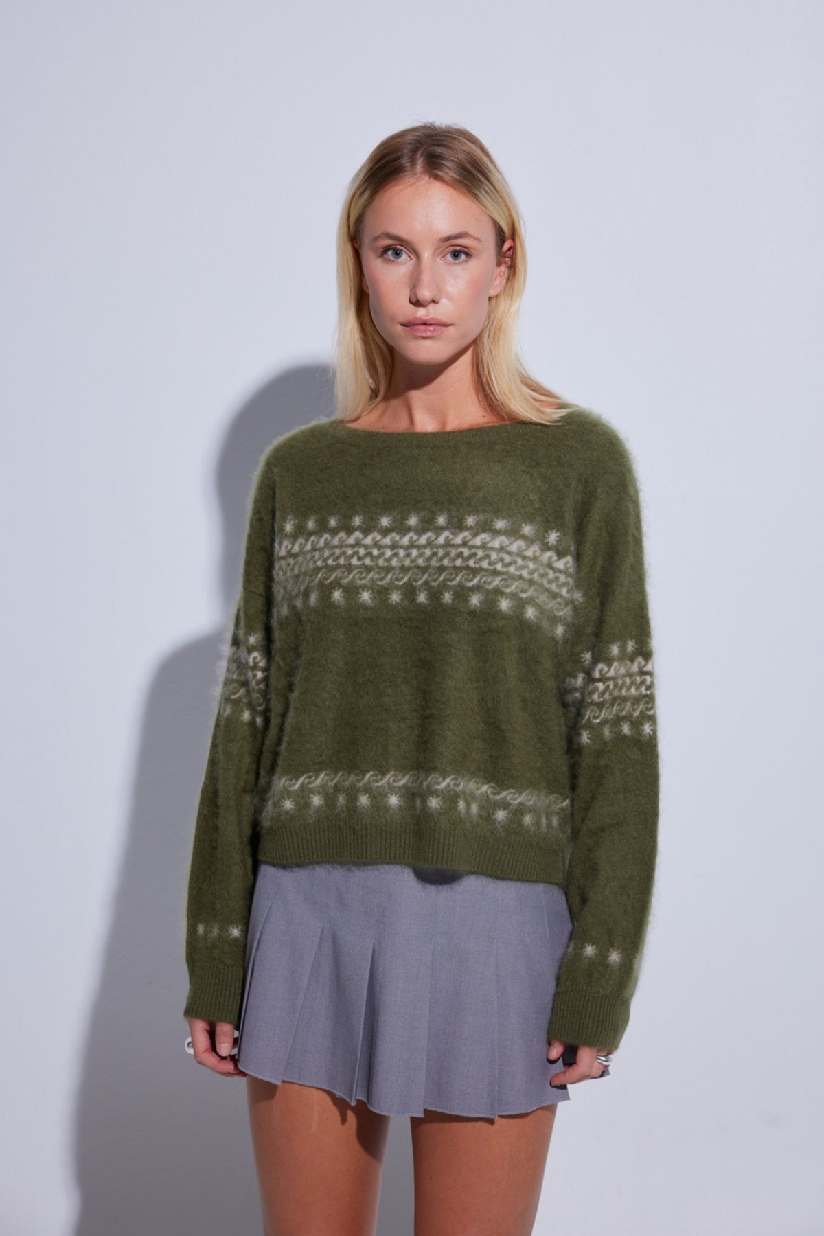 Brushed Whiteout Fairisle Crew