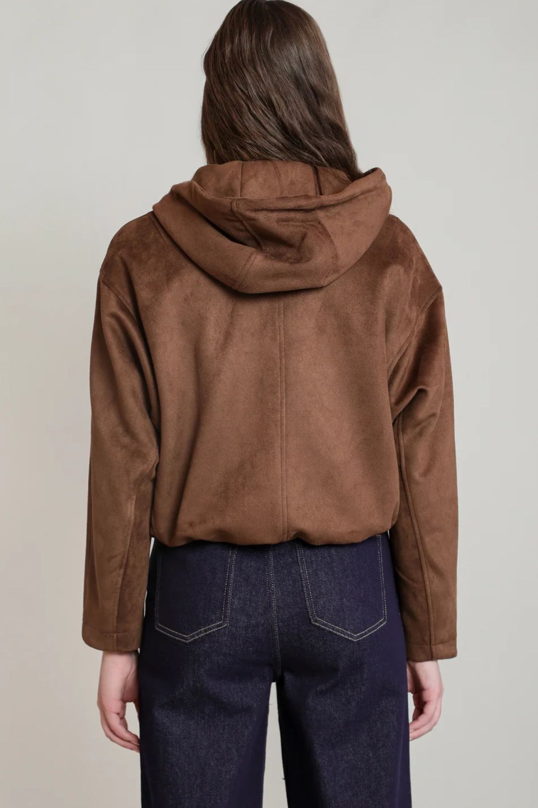 Faux Suede Hooded Bomber