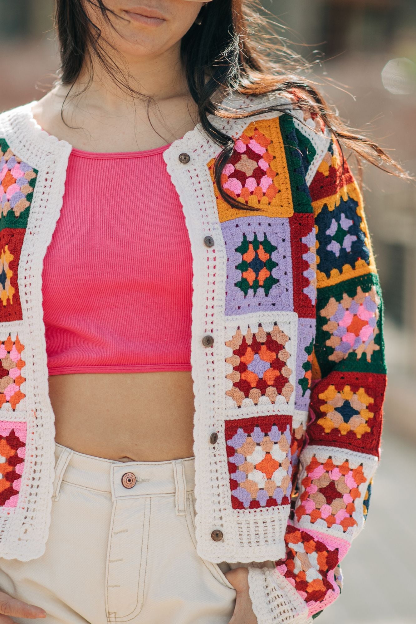 Bright Crochet Squares Cardigan
