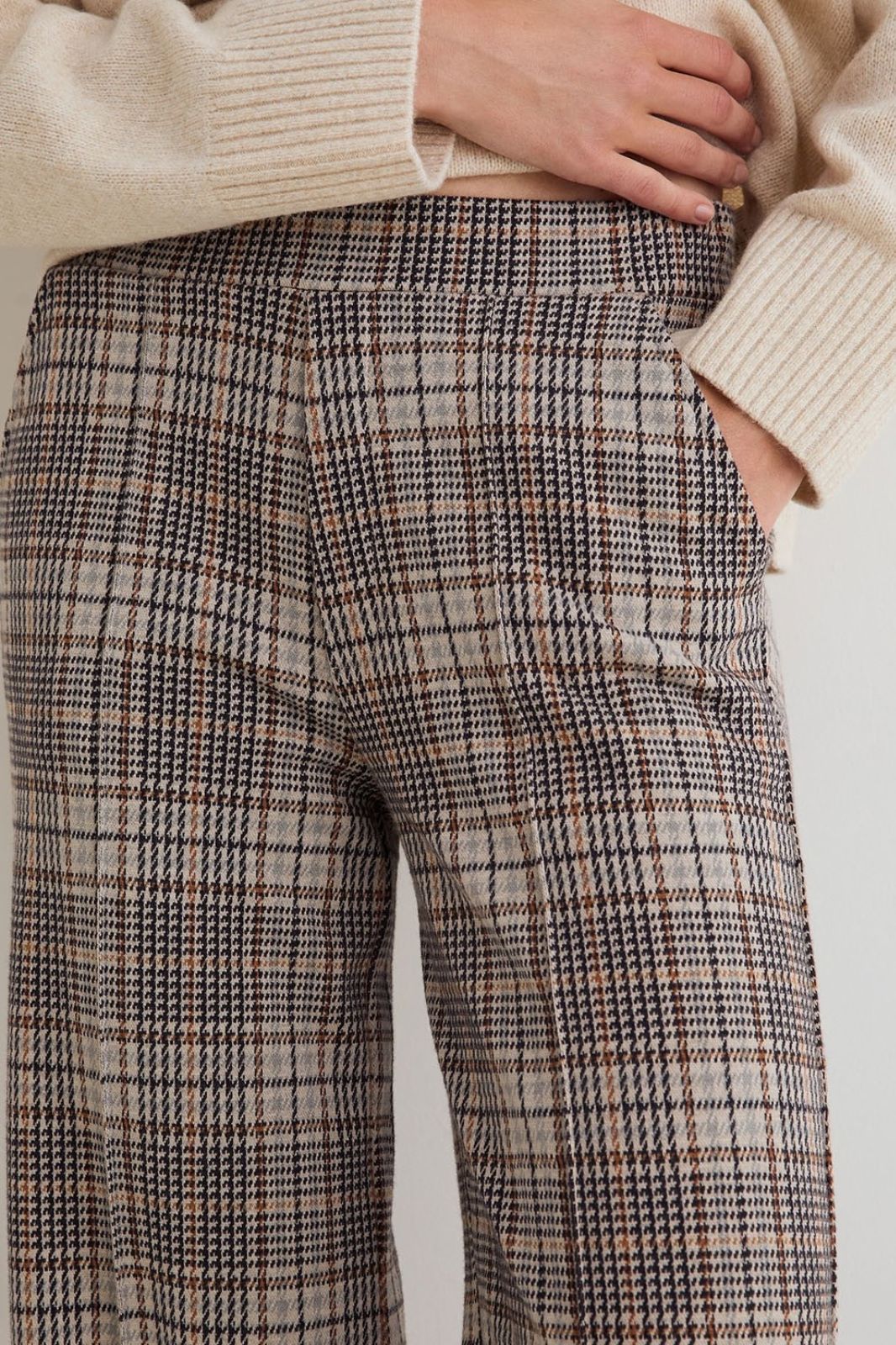 Wide Leg Check Trousers