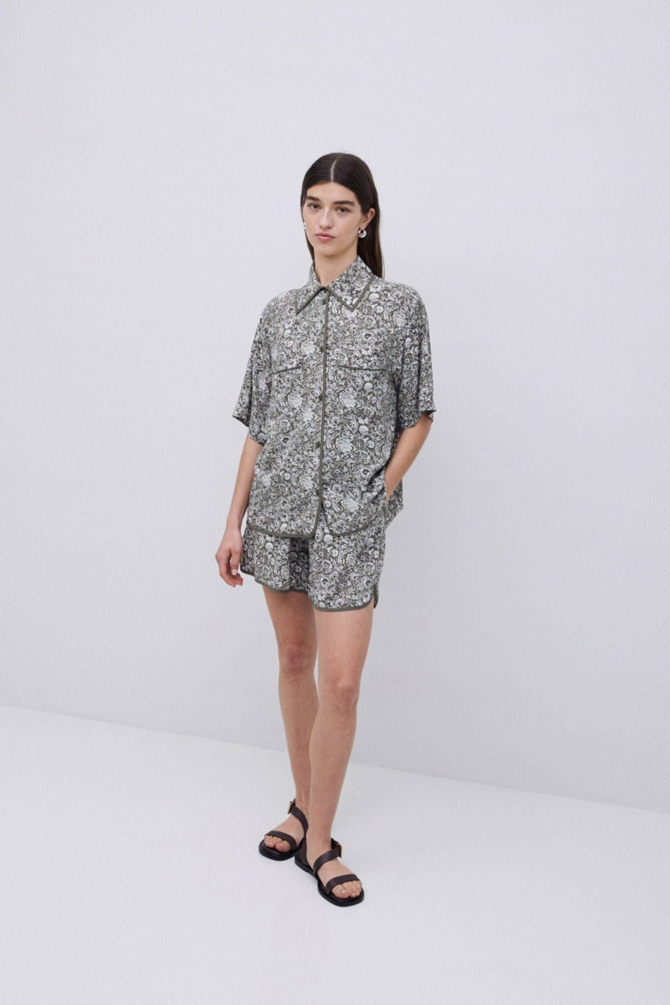 Khaki Floral Flowy Shirt