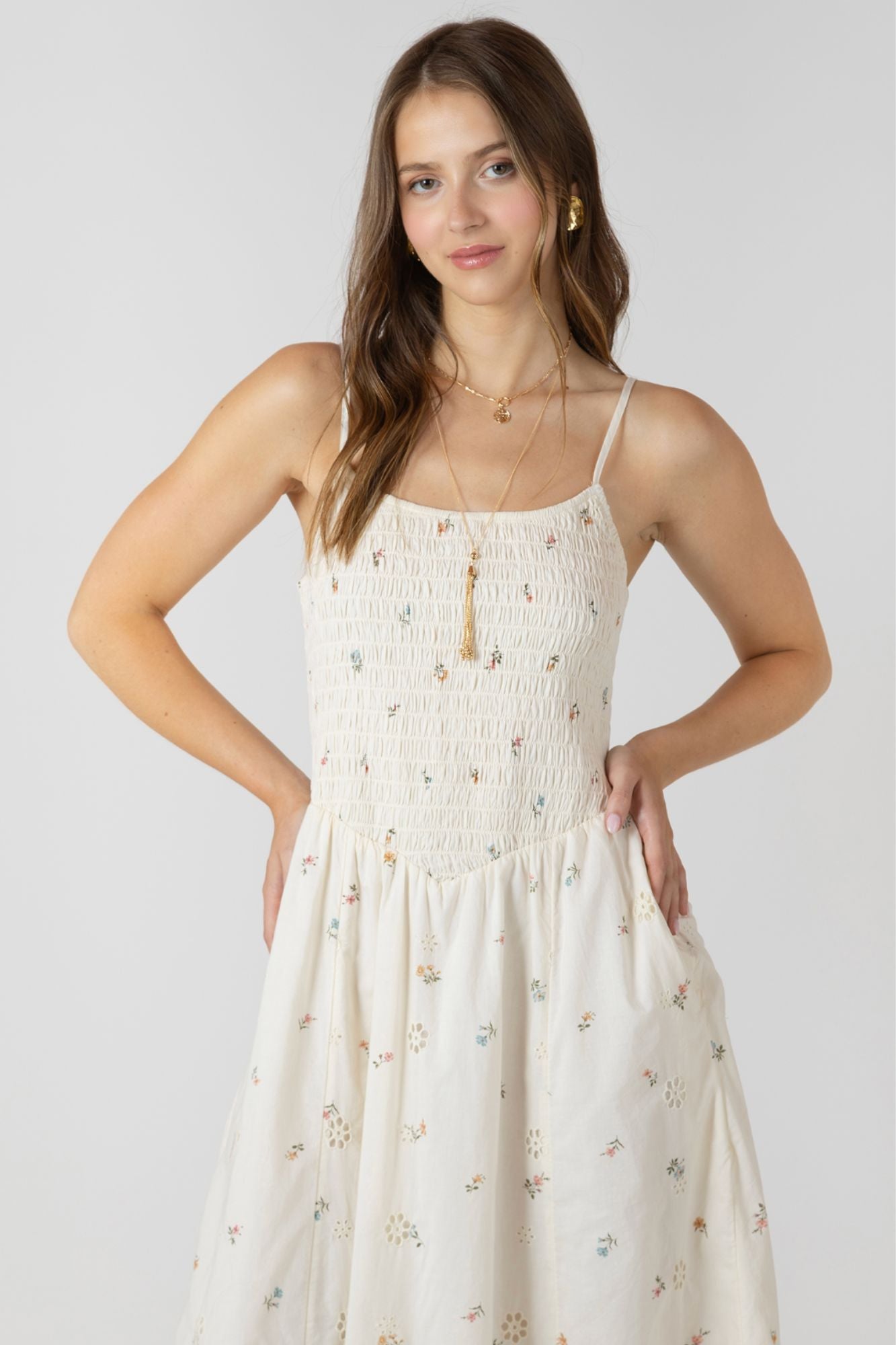 Smocked Detail Midi Dress