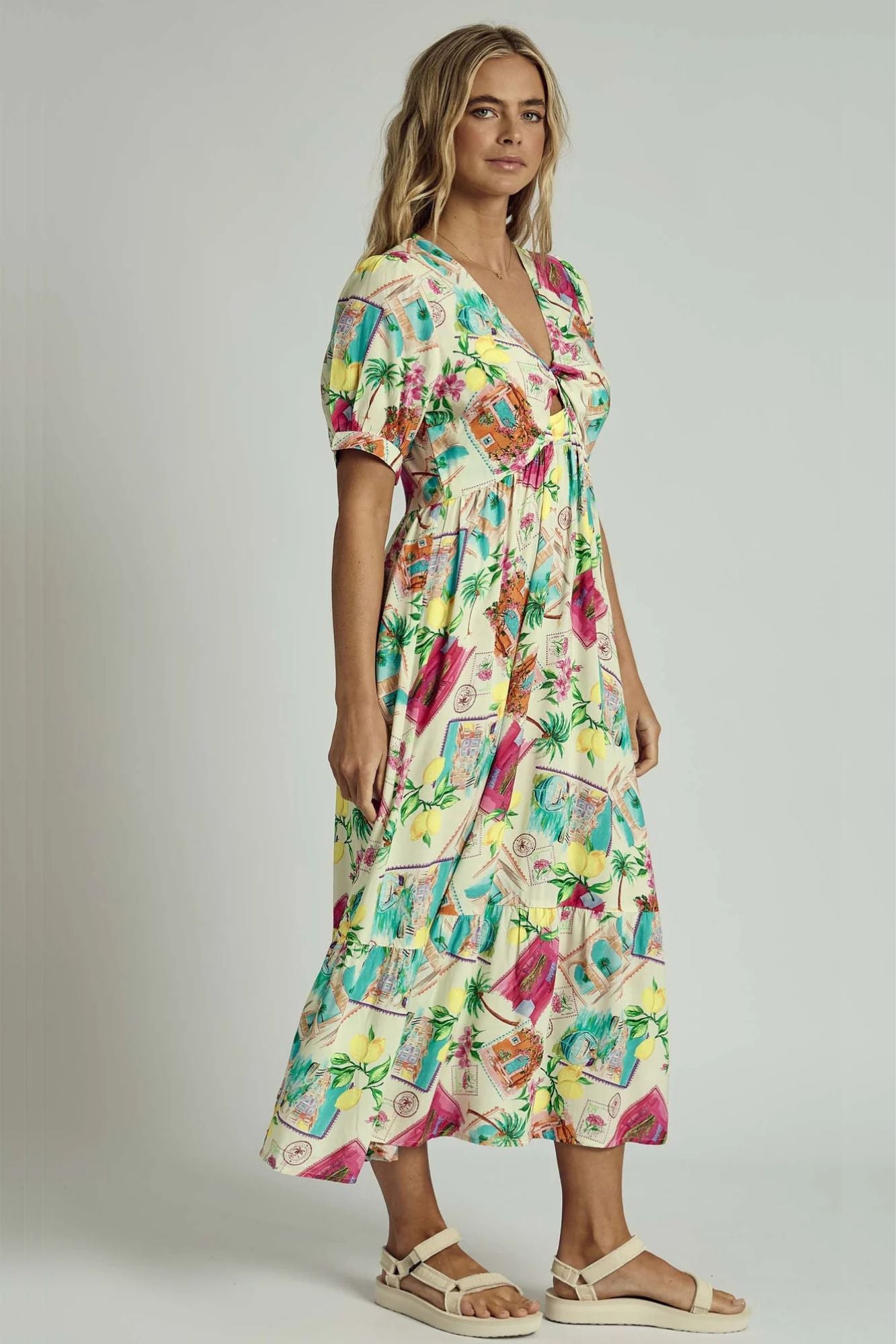 Summer Scatter Twist Midi Dress