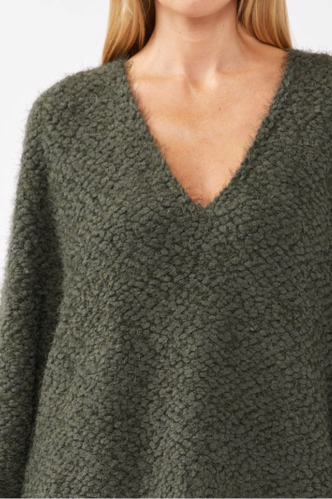 Fuzzy Popcorn V Neck Sweater